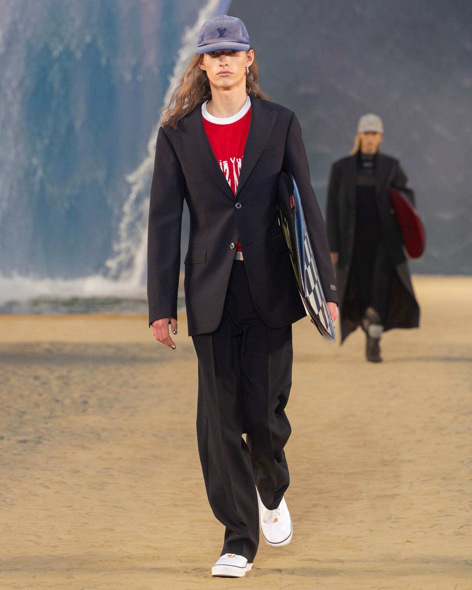 Louis Vuitton Spring Summer 2027 suit with surfboard