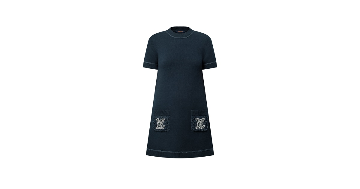 Bouclé Pocket Knit Dress Luxury Blue LOUIS VUITTON