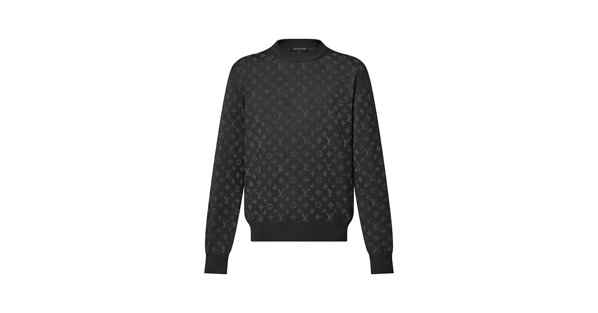 Monogram Embellished Wool Evening Crewneck Luxury Black LOUIS