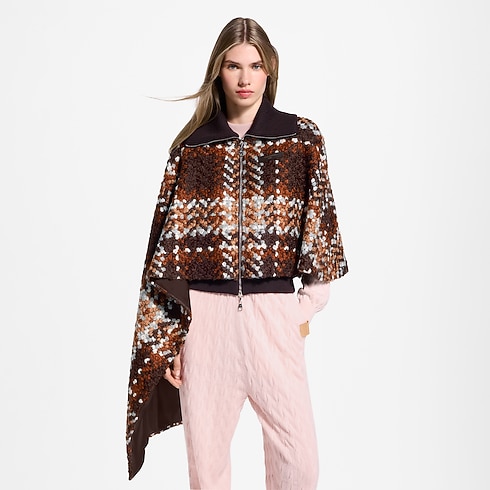 Women - Asymmetrical Tartan Tweed Cape Coat Women Ready-to-Wear Coats and Jackets | LOUIS VUITTON (Product zoom)
