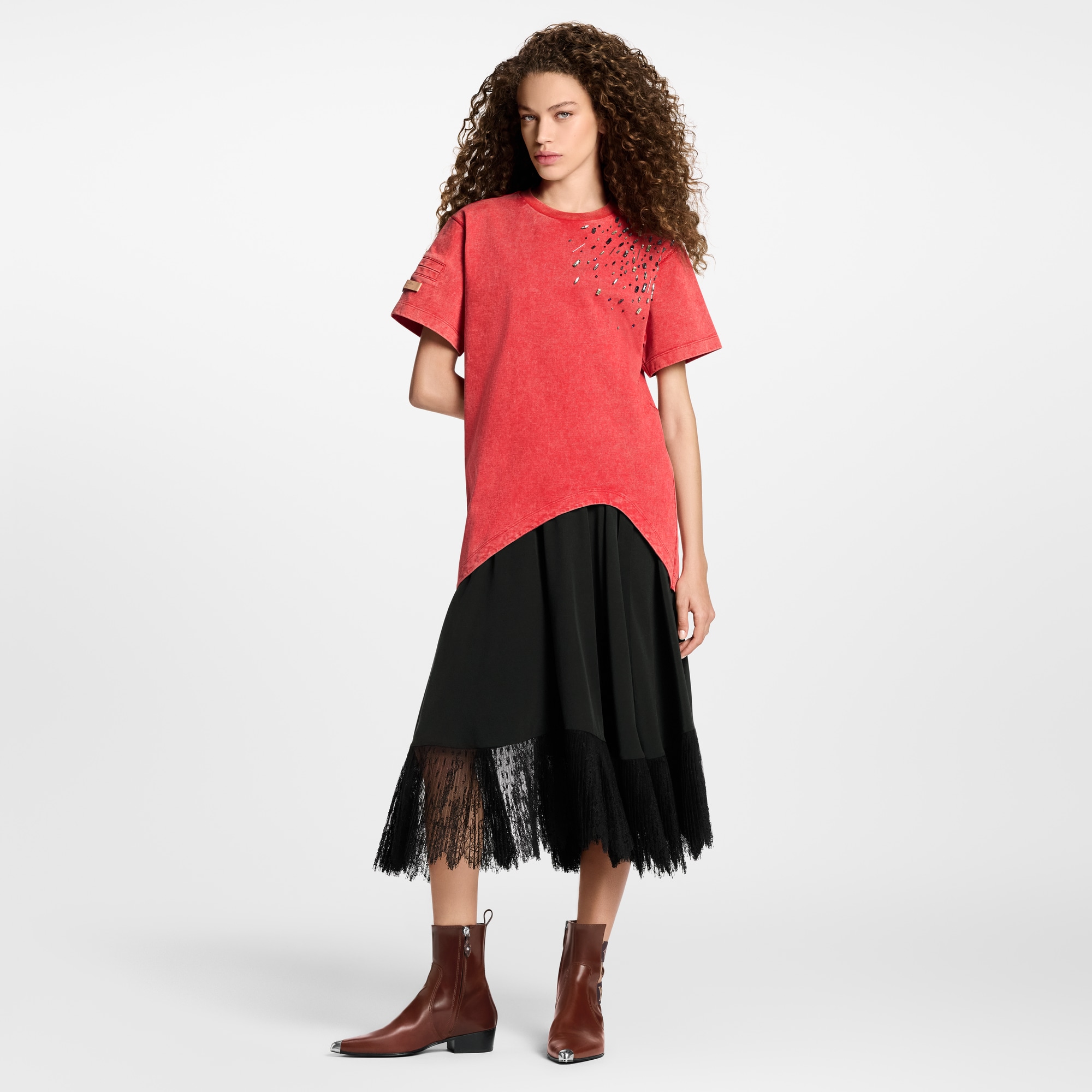 Women - Bead Accent Curve Hem T-Shirt  Women Ready-to-Wear Tops | LOUIS VUITTON (Product zoom)