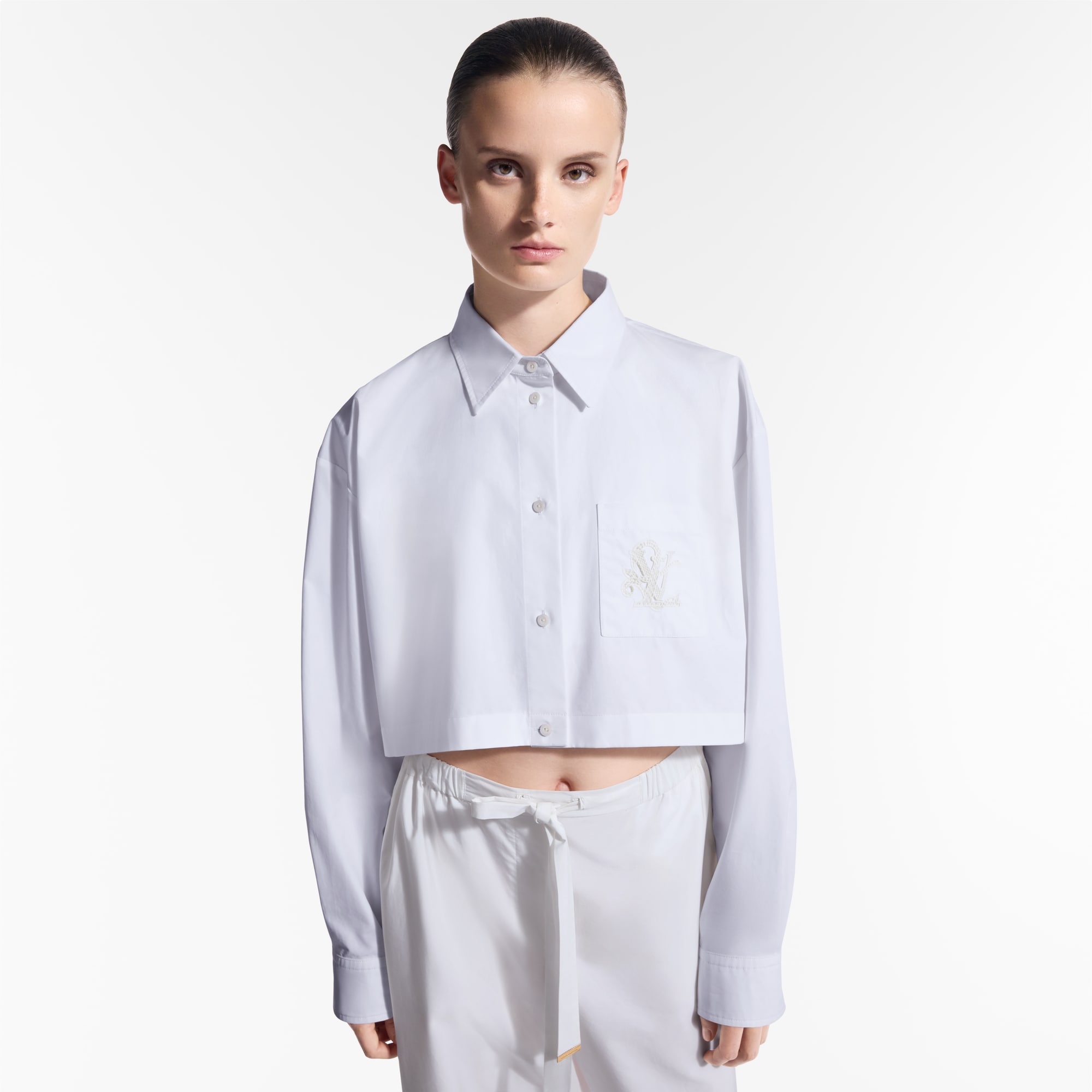 Women - Broderie LV Cropped Shirt  Women Ready-to-Wear Tops | LOUIS VUITTON (Product zoom)