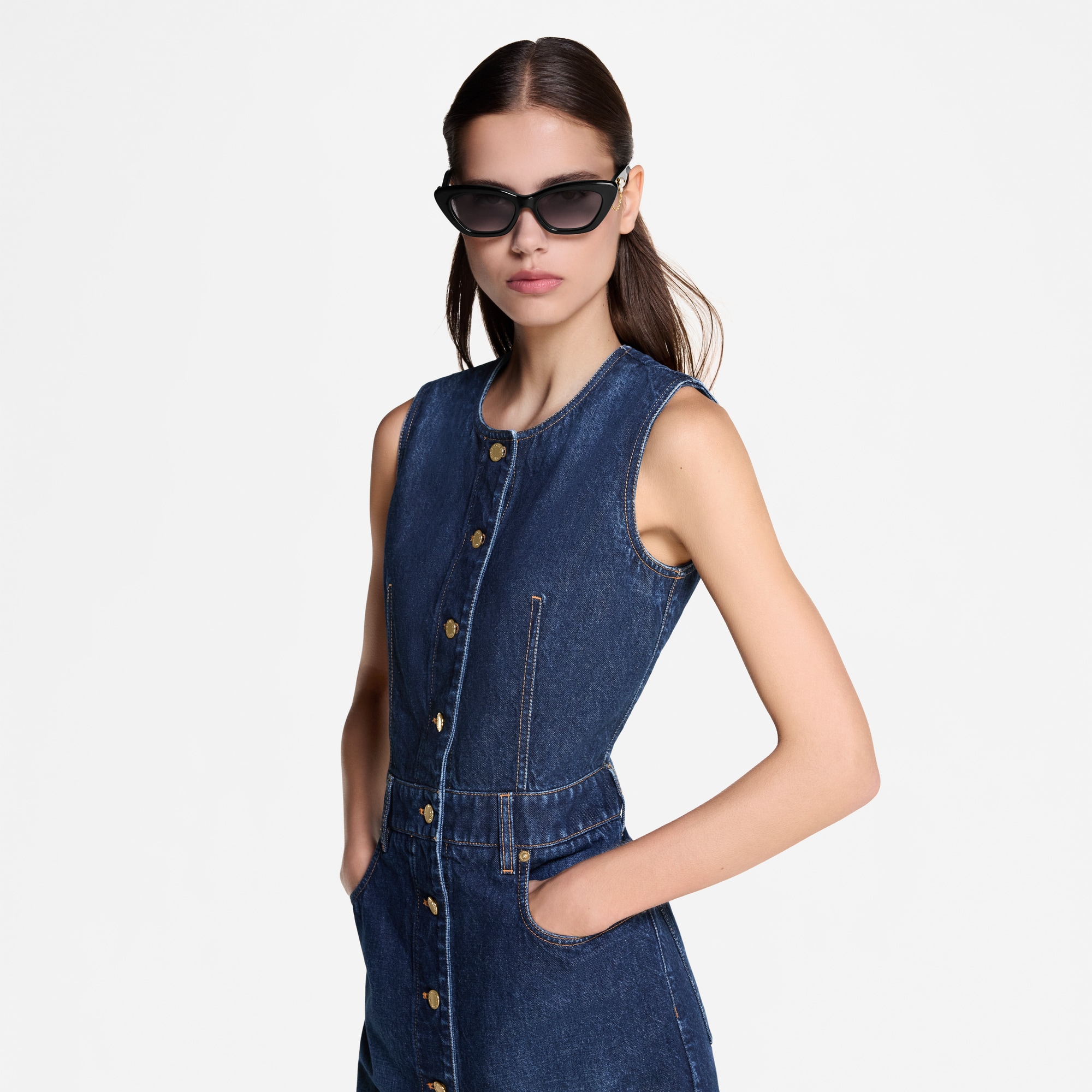 Women - Button Front Washed Denim Dress  Women Ready-to-Wear Dresses | LOUIS VUITTON (Product zoom)