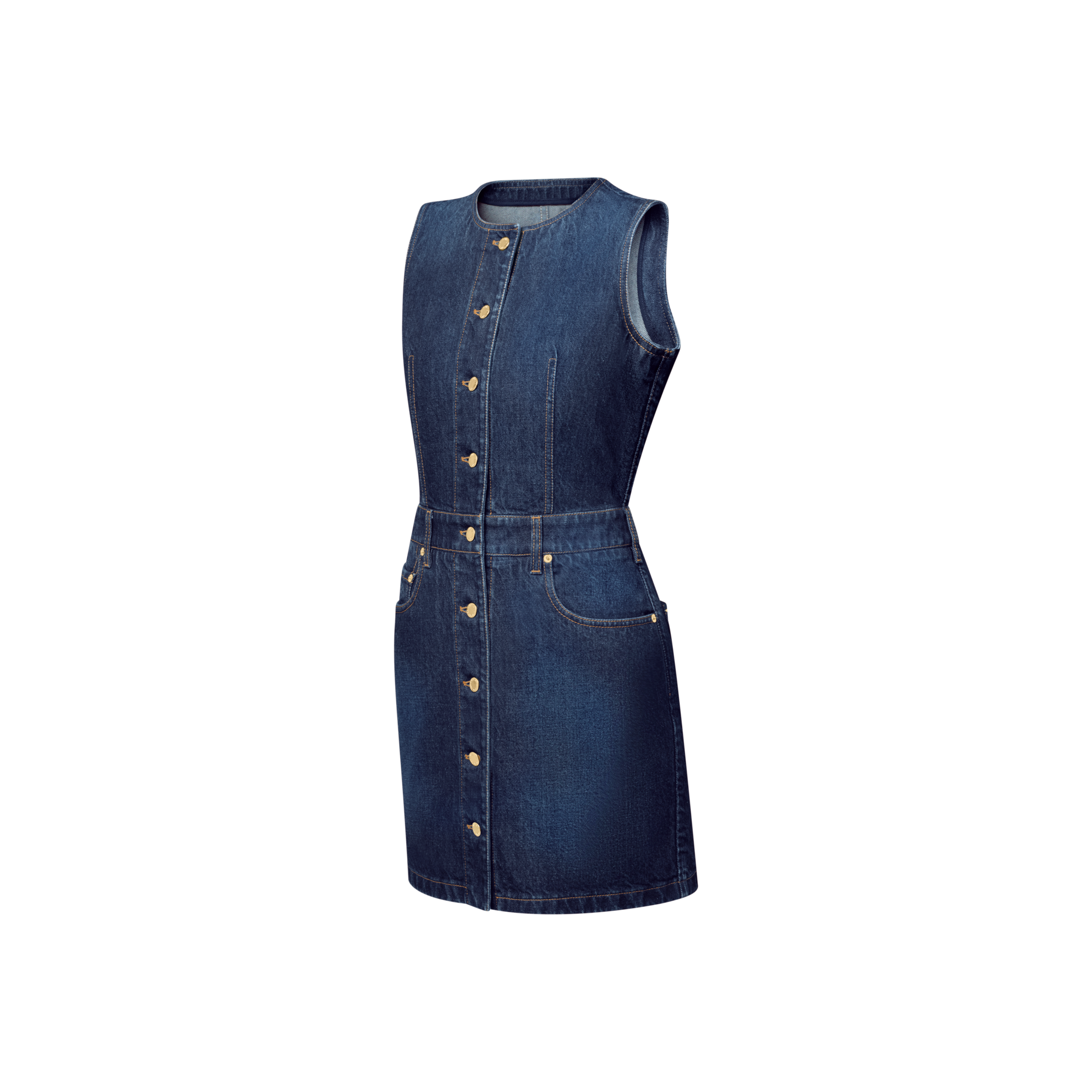 Women - Button Front Washed Denim Dress  Women Ready-to-Wear Dresses | LOUIS VUITTON (Product zoom)