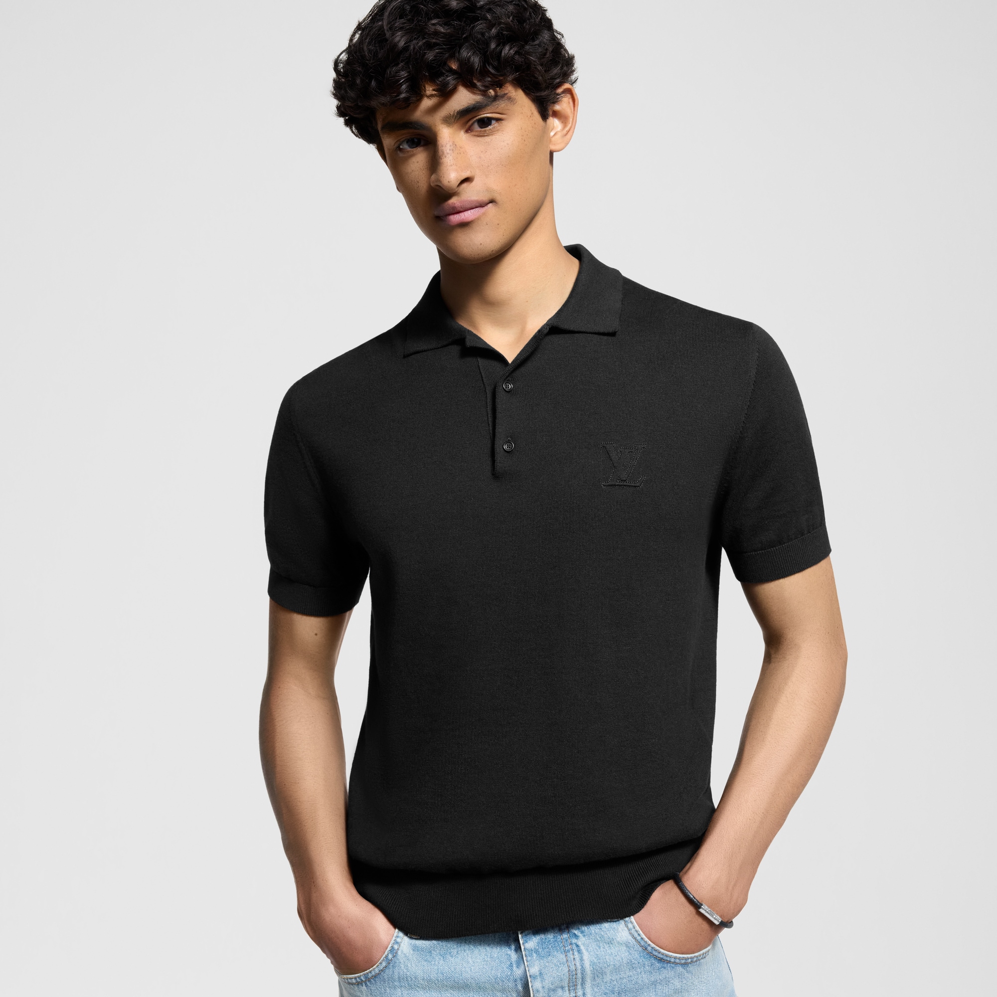 Men - Cashmere and Cotton-Blend Short-Sleeved Polo  Men Ready-to-Wear T-Shirts and Polos | LOUIS VUITTON (Product zoom)