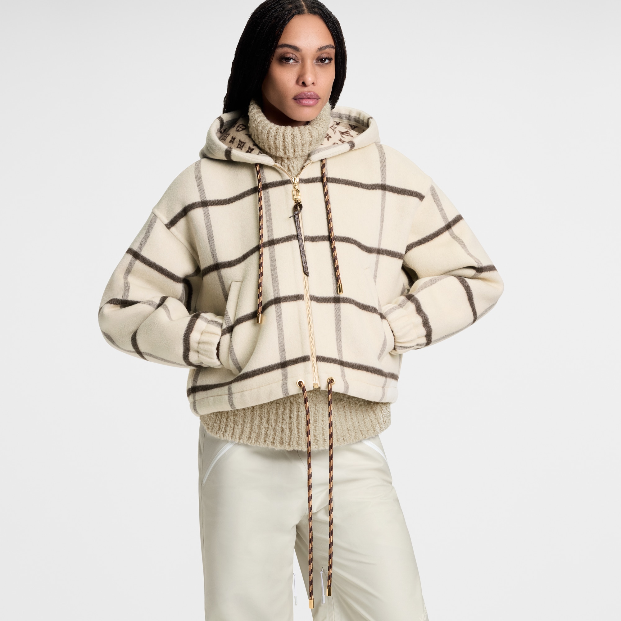 Women - Check Motif Hooded Jacket  Women Ready-to-Wear Coats and Jackets | LOUIS VUITTON (Product zoom)
