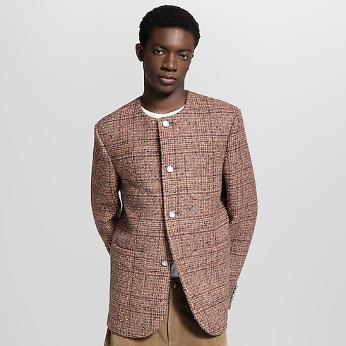 Men - Collarless Tweed Jacket Men Ready-to-Wear Blazers and Jackets | LOUIS VUITTON (Product zoom)