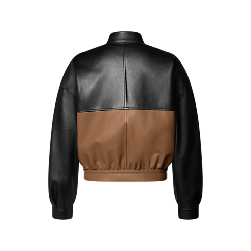 Colour-Blocked Leather Bomber Jacket back view