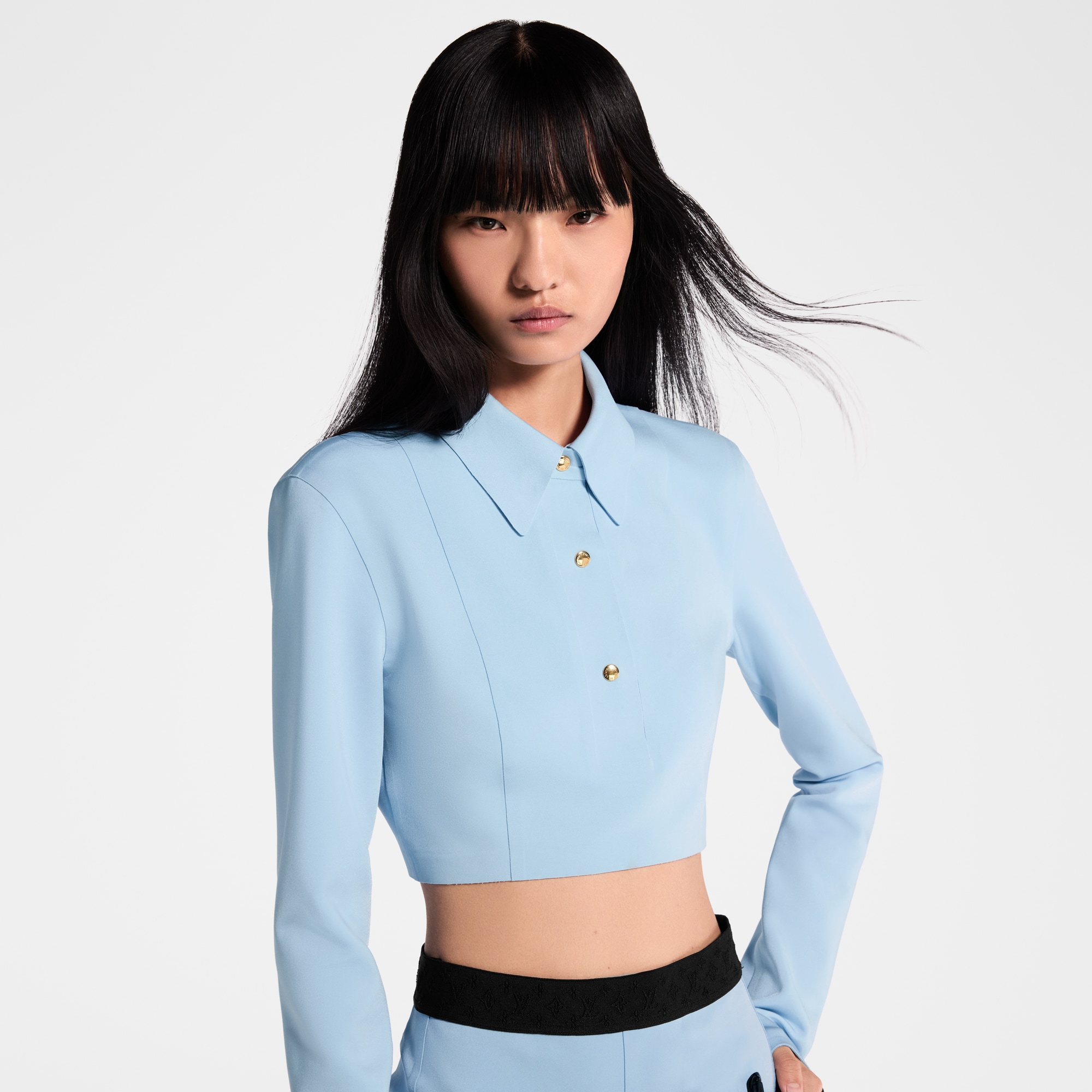 Women - Cropped Long-Sleeved Polo Top  Women Ready-to-Wear Tops | LOUIS VUITTON (Product zoom)