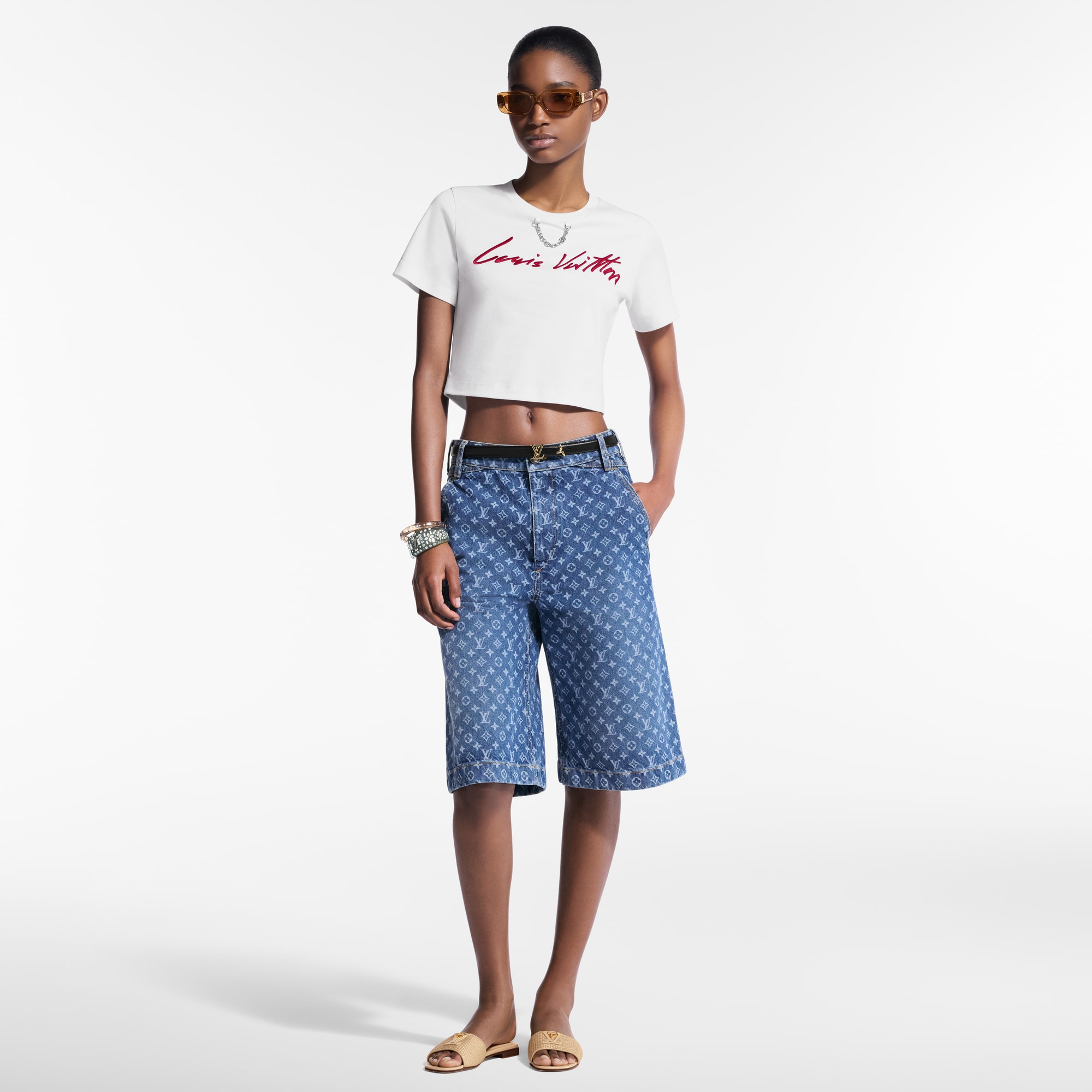 Women - Cursive Signature Crop Top  Women Ready-to-Wear Tops | LOUIS VUITTON (Product zoom)