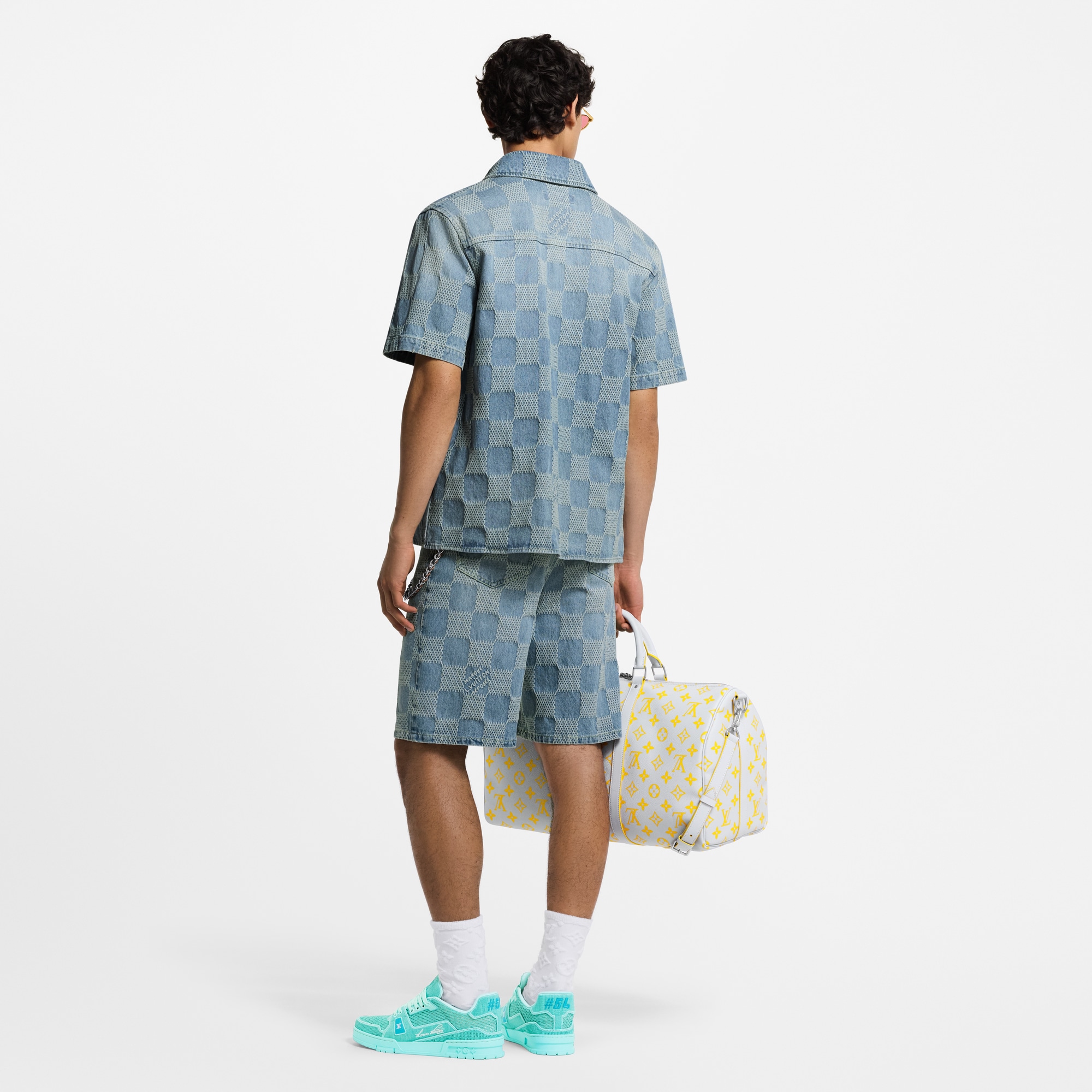 Men - Damier 3D Light Denim Short-Sleeved Shirt  Men Ready-to-Wear Shirts | LOUIS VUITTON (Product zoom)