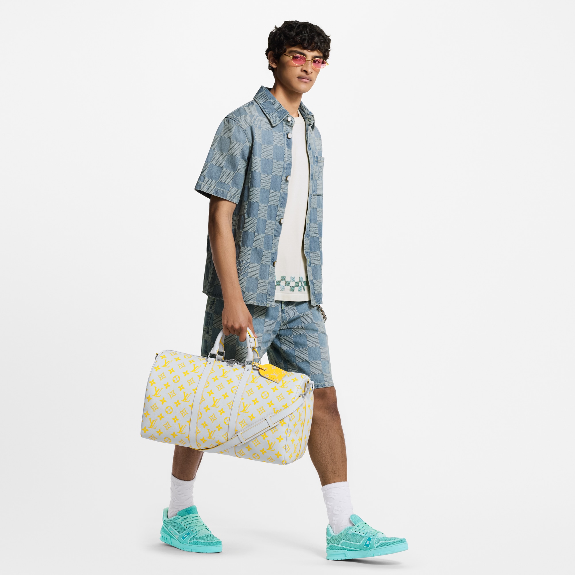 Men - Damier 3D Light Denim Short-Sleeved Shirt  Men Ready-to-Wear Shirts | LOUIS VUITTON (Product zoom)