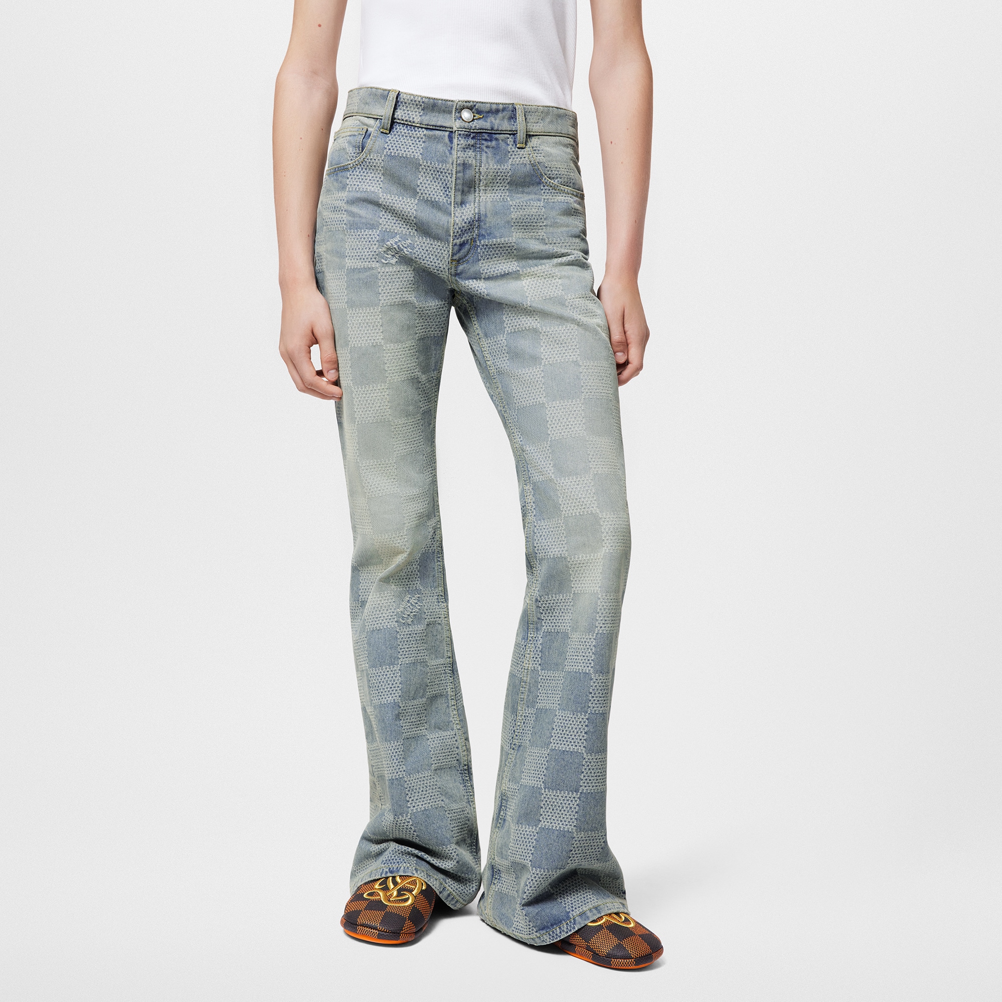 Men - Damier Bootcut Denim Trousers  Men Ready-to-Wear Denim Collection | LOUIS VUITTON (Product zoom)