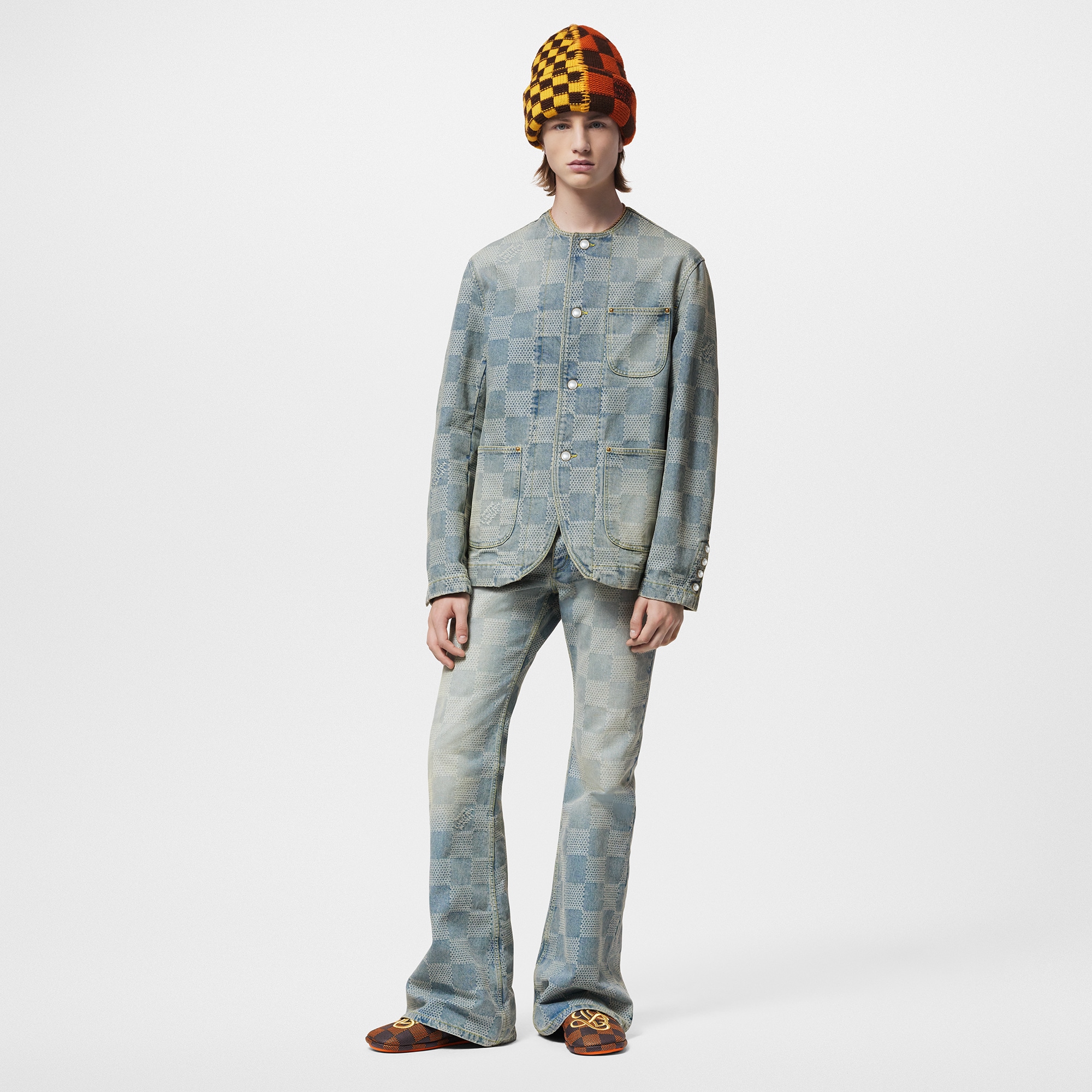 Men - Damier Bootcut Denim Trousers  Men Ready-to-Wear Denim Collection | LOUIS VUITTON (Product zoom)
