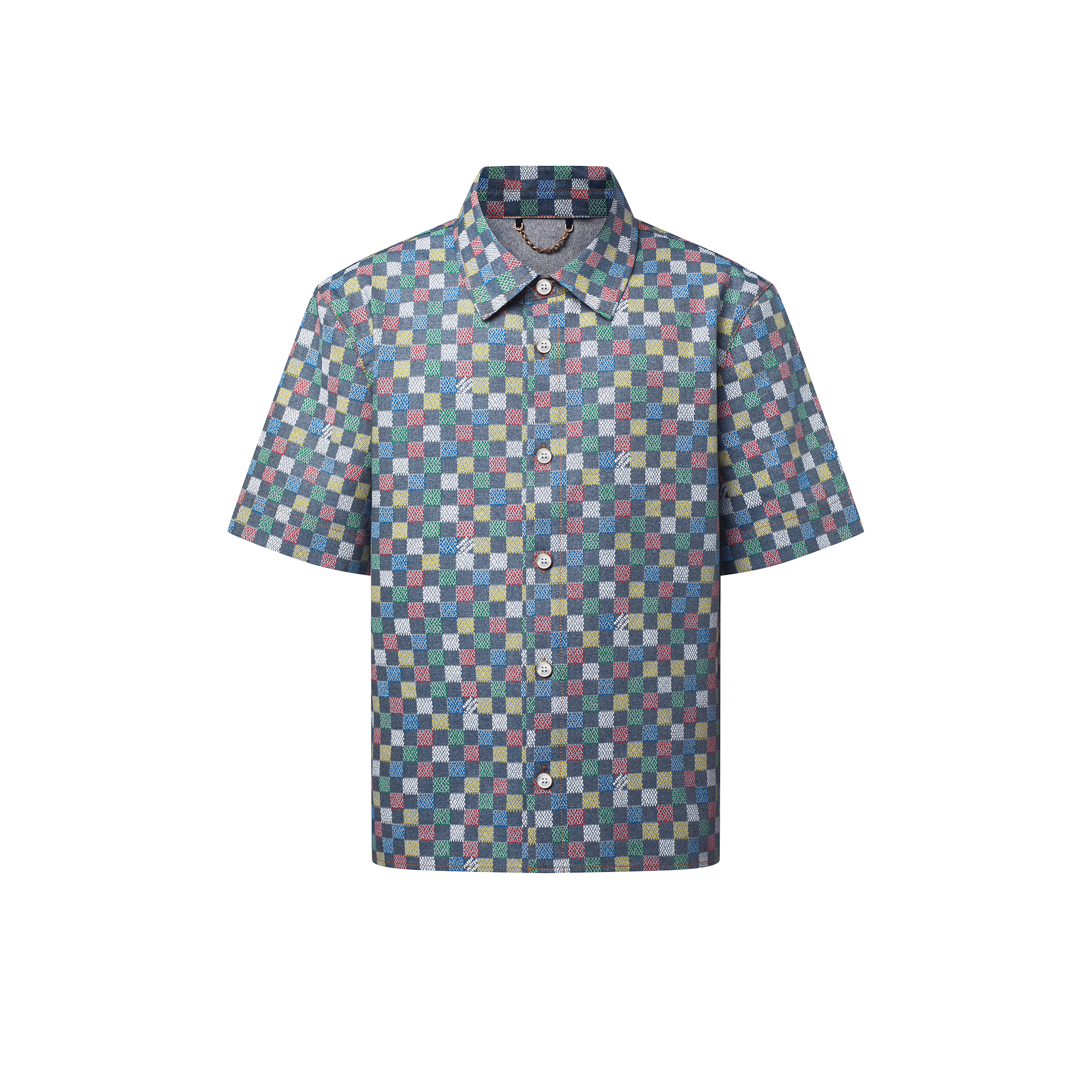 Men - Damier Chambray Short-Sleeved Shirt  Men Ready-to-Wear Shirts | LOUIS VUITTON (Product zoom)