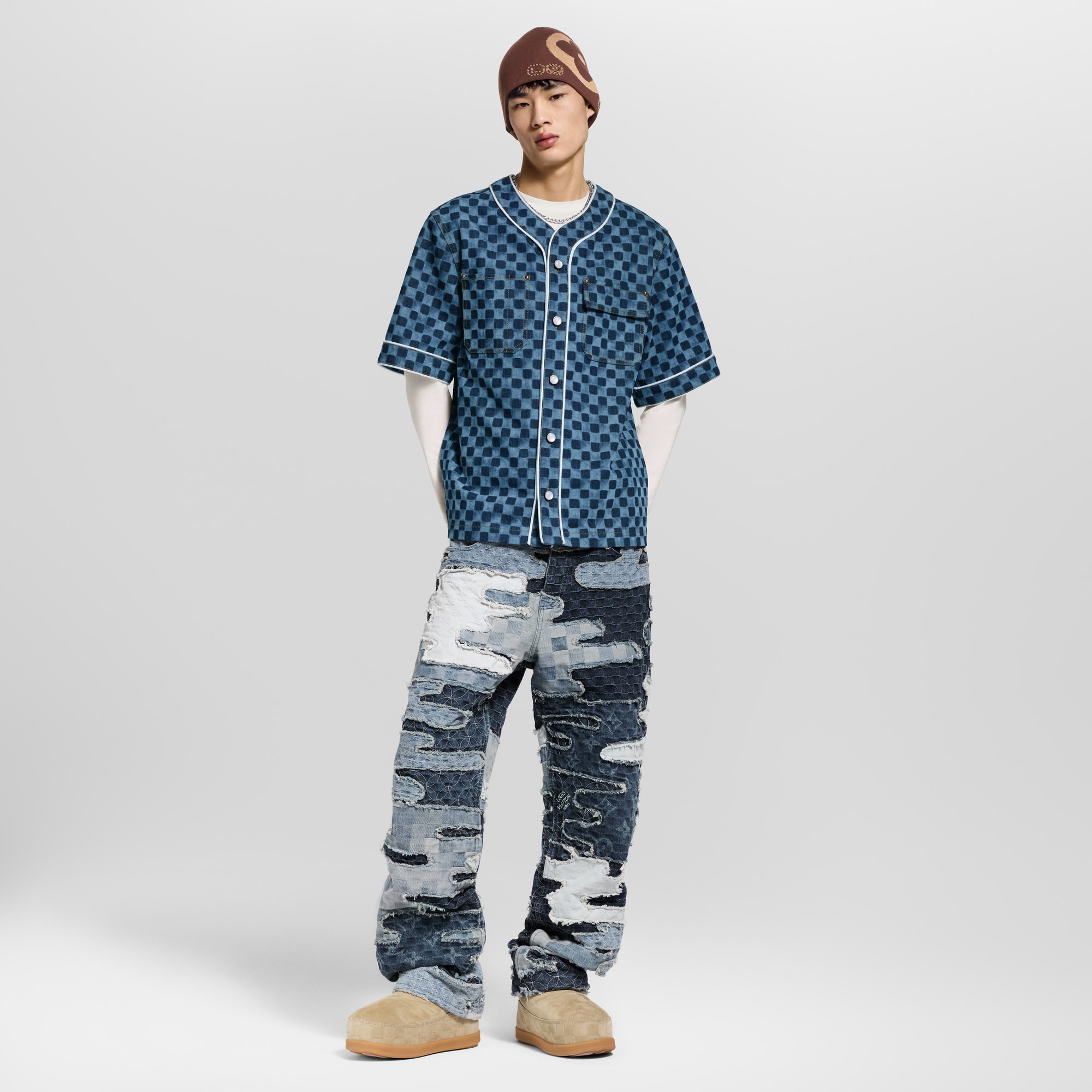 Men - Damier Denim Baseball Shirt  Men Ready-to-Wear Shirts | LOUIS VUITTON (Product zoom)