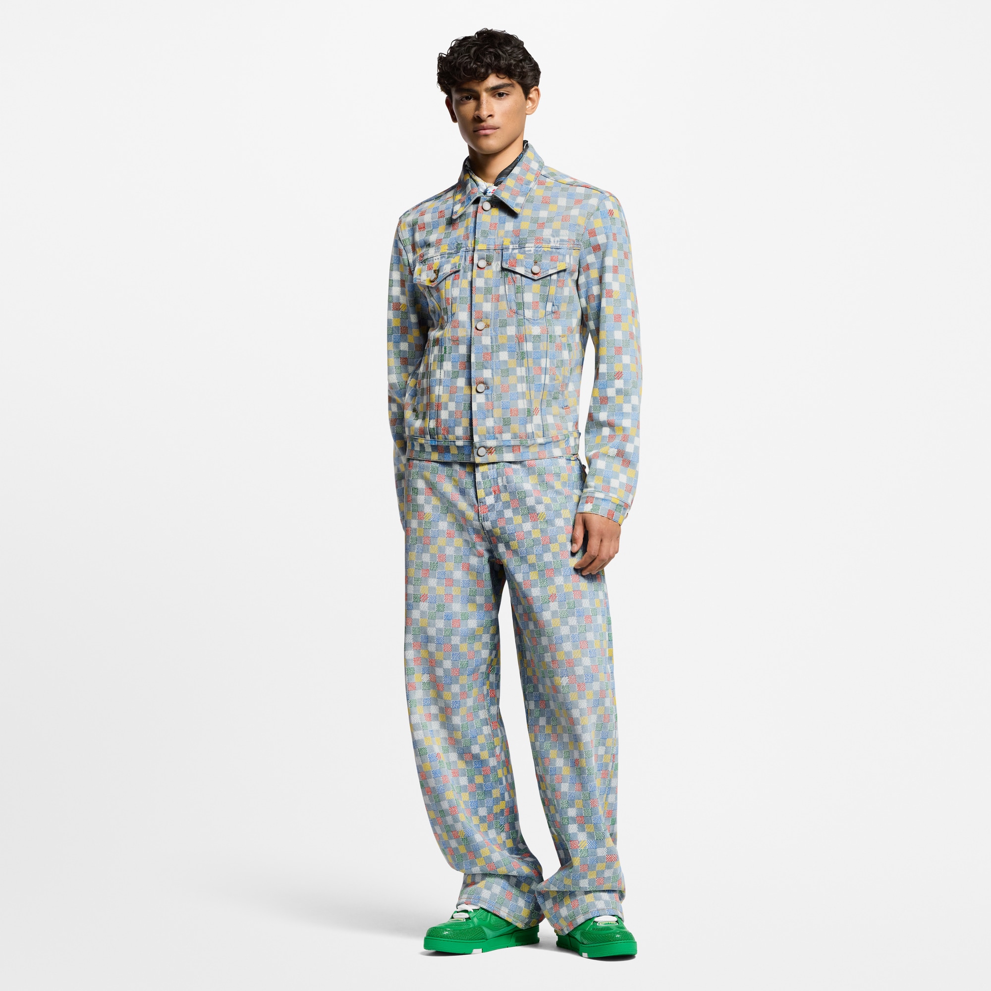 Men - Damier Denim Trucker Jacket  Men Ready-to-Wear Outerwear and Coats | LOUIS VUITTON (Product zoom)