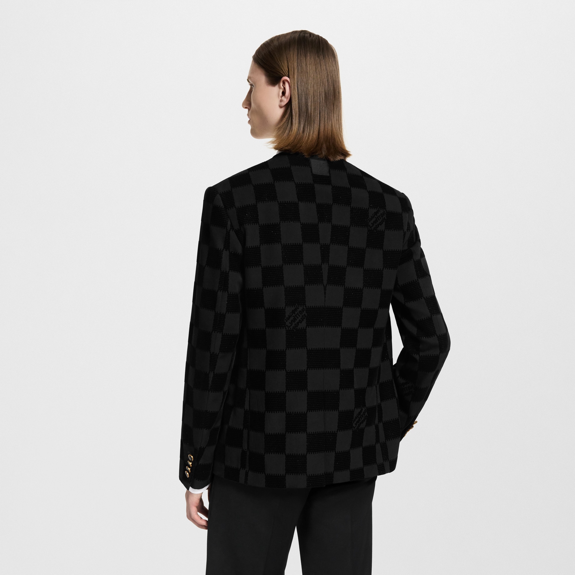 Men - Damier Flock Collarless Jacket  Men Ready-to-Wear Blazers and Jackets | LOUIS VUITTON (Product zoom)