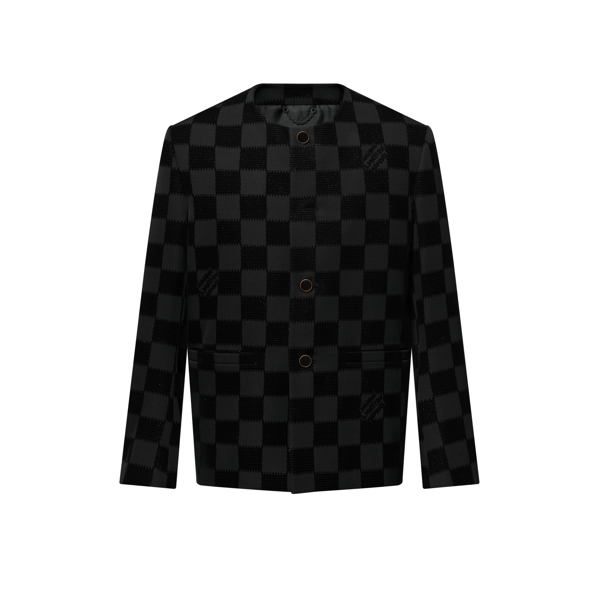 Men - Damier Flock Collarless Jacket  Men Ready-to-Wear Blazers and Jackets | LOUIS VUITTON (Product zoom)