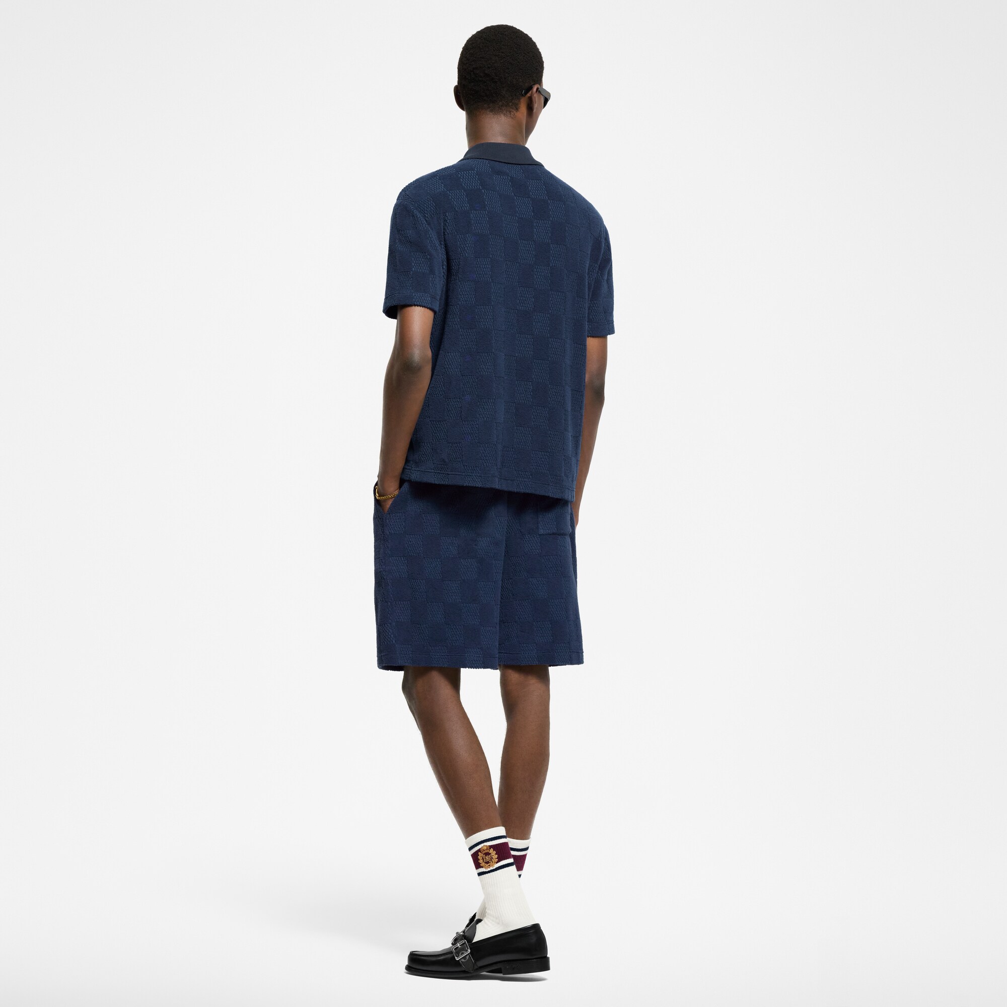 Men - Damier French Terry Cotton Blend Shorts  Men Ready-to-Wear All Ready-to-Wear | LOUIS VUITTON (Product zoom)