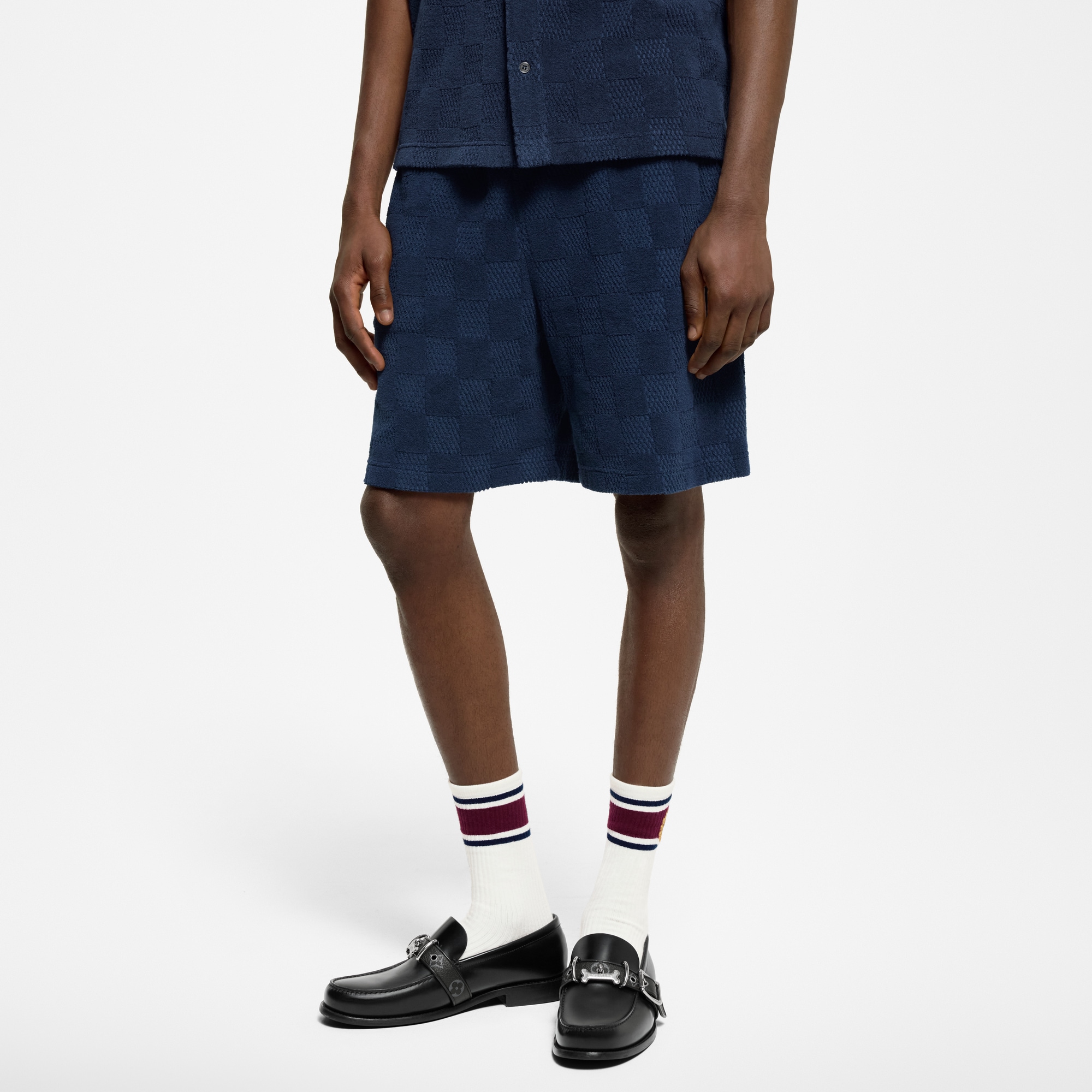 Men - Damier French Terry Cotton Blend Shorts  Men Ready-to-Wear All Ready-to-Wear | LOUIS VUITTON (Product zoom)