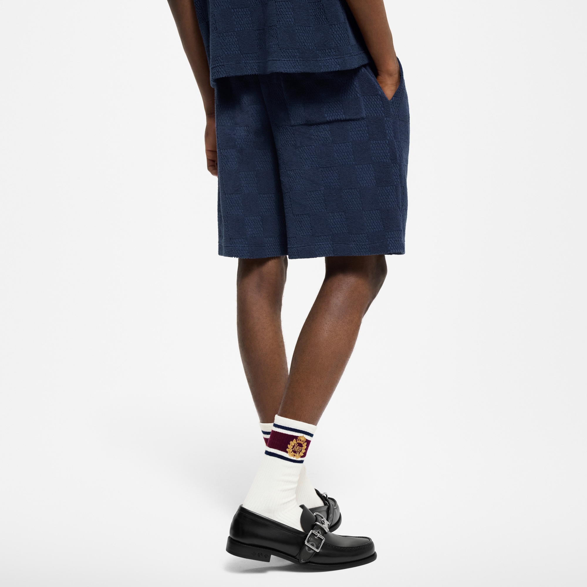 Men - Damier French Terry Cotton Blend Shorts  Men Ready-to-Wear All Ready-to-Wear | LOUIS VUITTON (Product zoom)