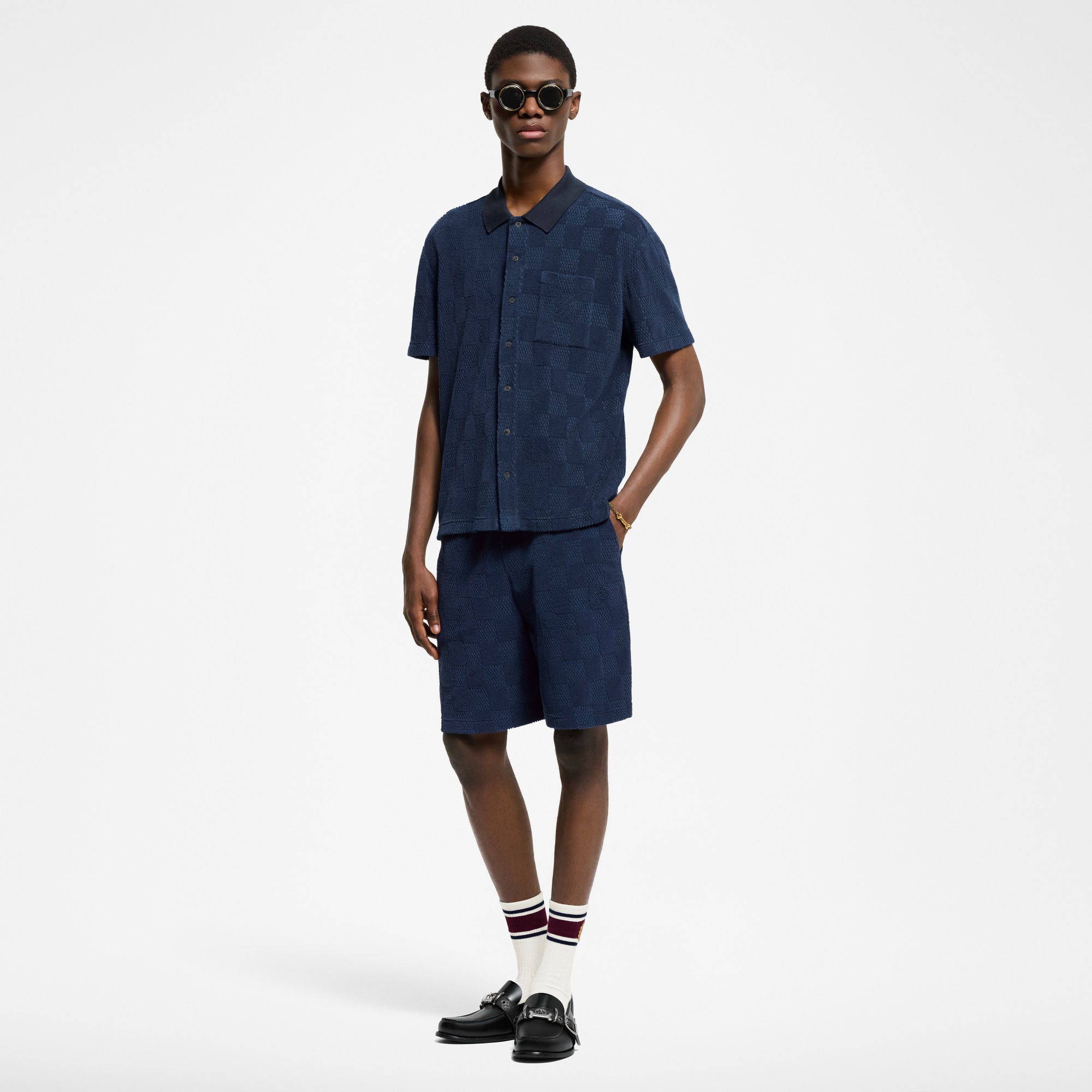 Men - Damier French Terry Cotton Blend Shorts  Men Ready-to-Wear All Ready-to-Wear | LOUIS VUITTON (Product zoom)