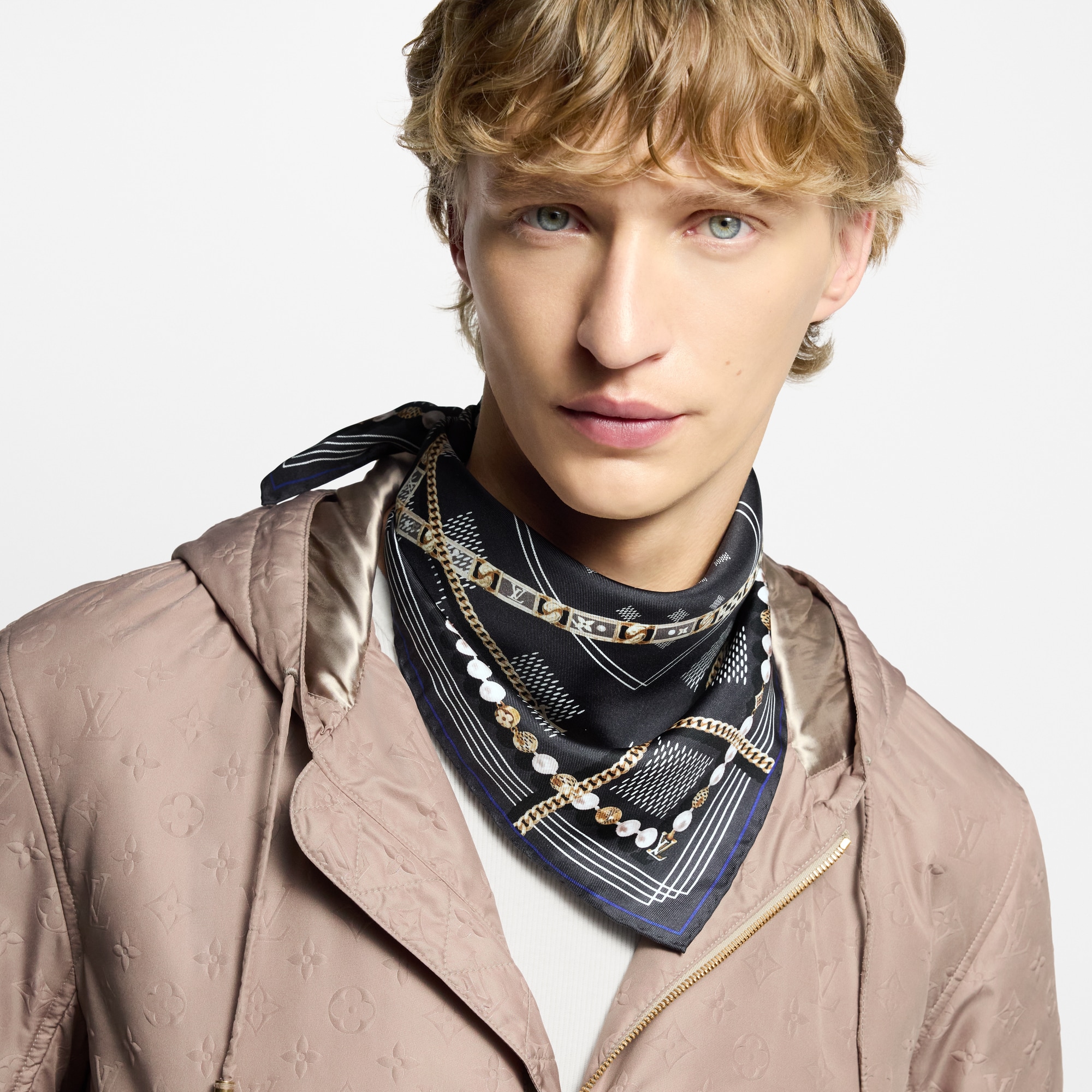 Men - Damier Tied Up Silk Bandana S00 Men Accessories Silk and Bandanas | LOUIS VUITTON (Product zoom)