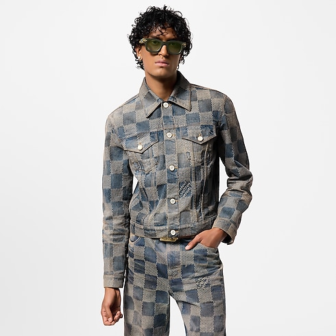Men - Damier Washed Denim Jacket Men Ready-to-Wear Outerwear and Coats | LOUIS VUITTON (Product zoom)