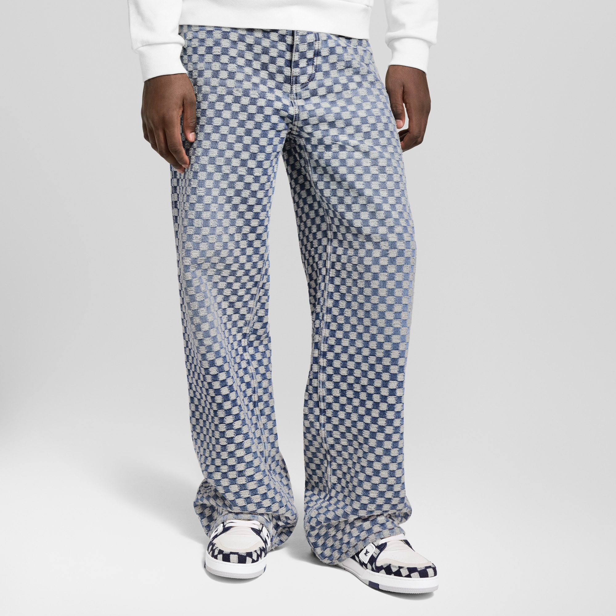 Men - Damier Wide Leg Jeans  Men Ready-to-Wear Denim Collection | LOUIS VUITTON (Product zoom)