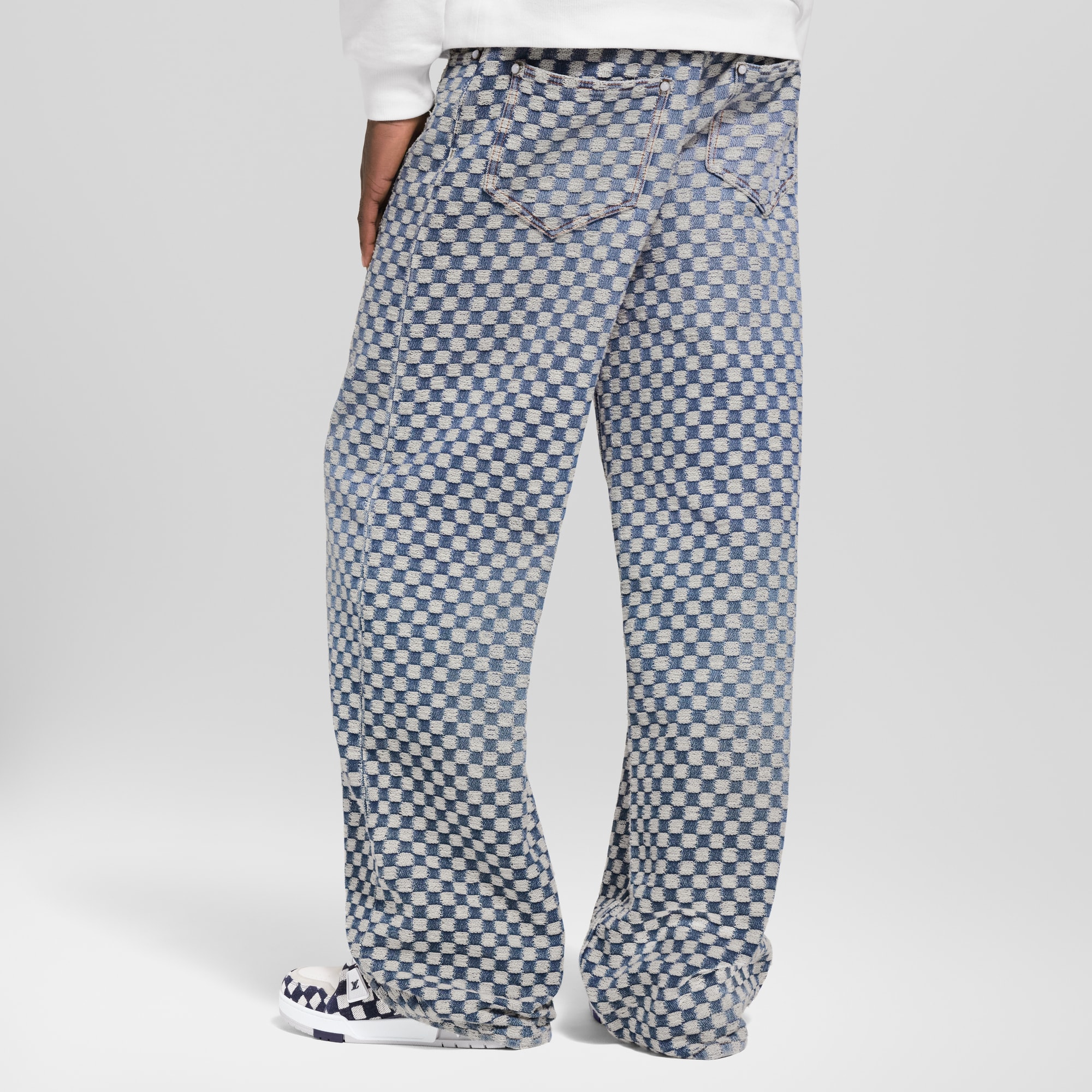 Men - Damier Wide Leg Jeans  Men Ready-to-Wear Denim Collection | LOUIS VUITTON (Product zoom)