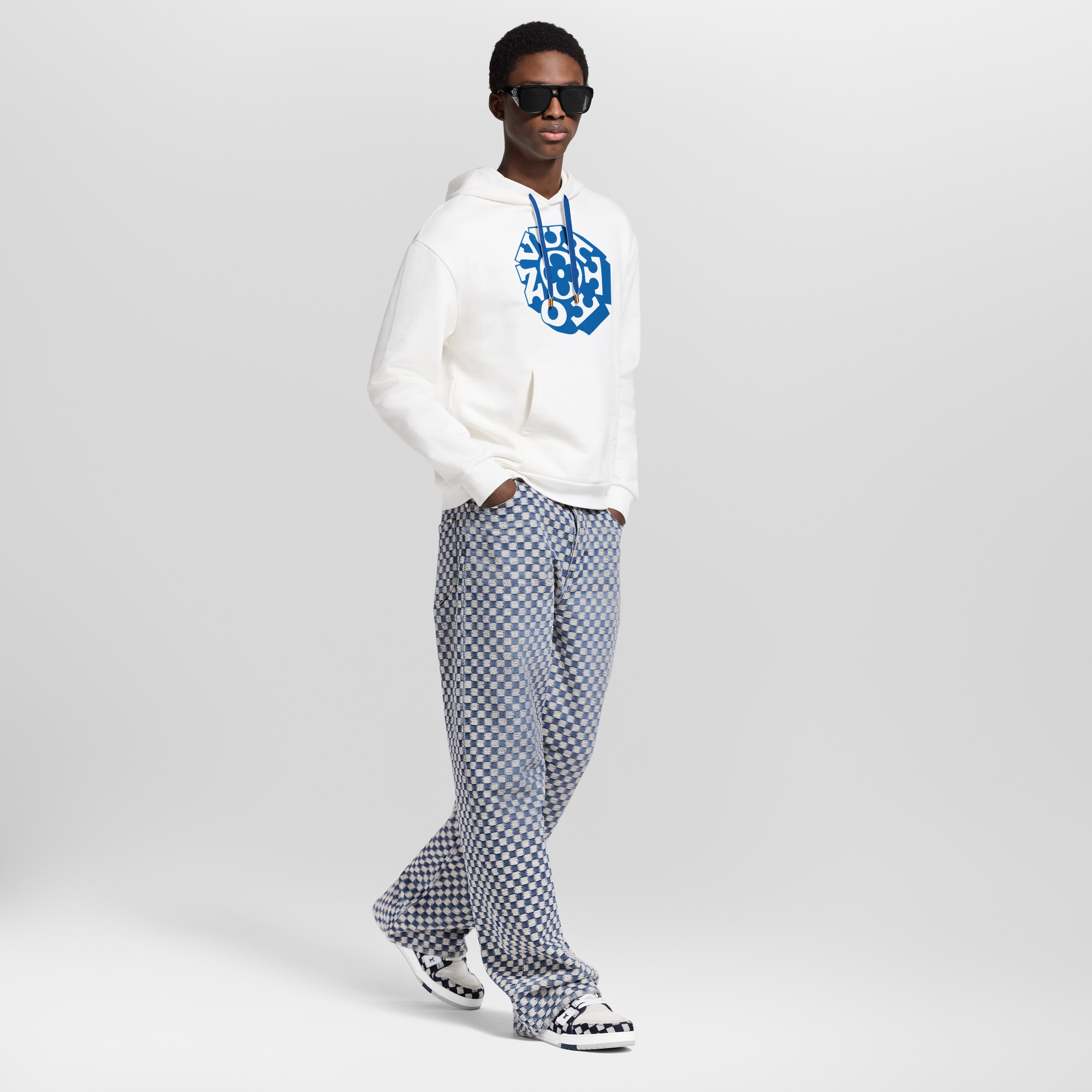 Men - Damier Wide Leg Jeans  Men Ready-to-Wear Denim Collection | LOUIS VUITTON (Product zoom)