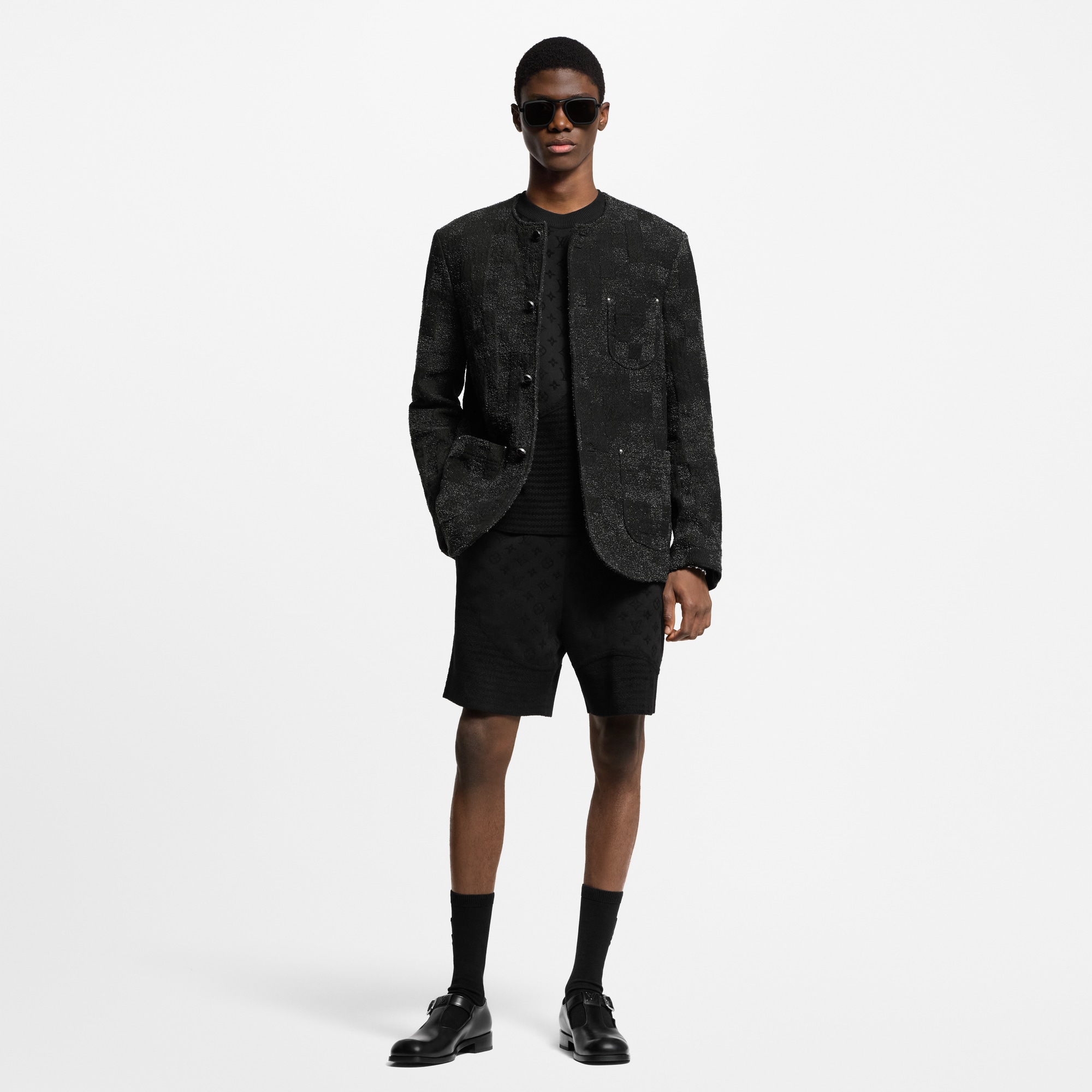 Men - Denim Bouclette Collarless Jacket  Men Ready-to-Wear Blazers and Jackets | LOUIS VUITTON (Product zoom)