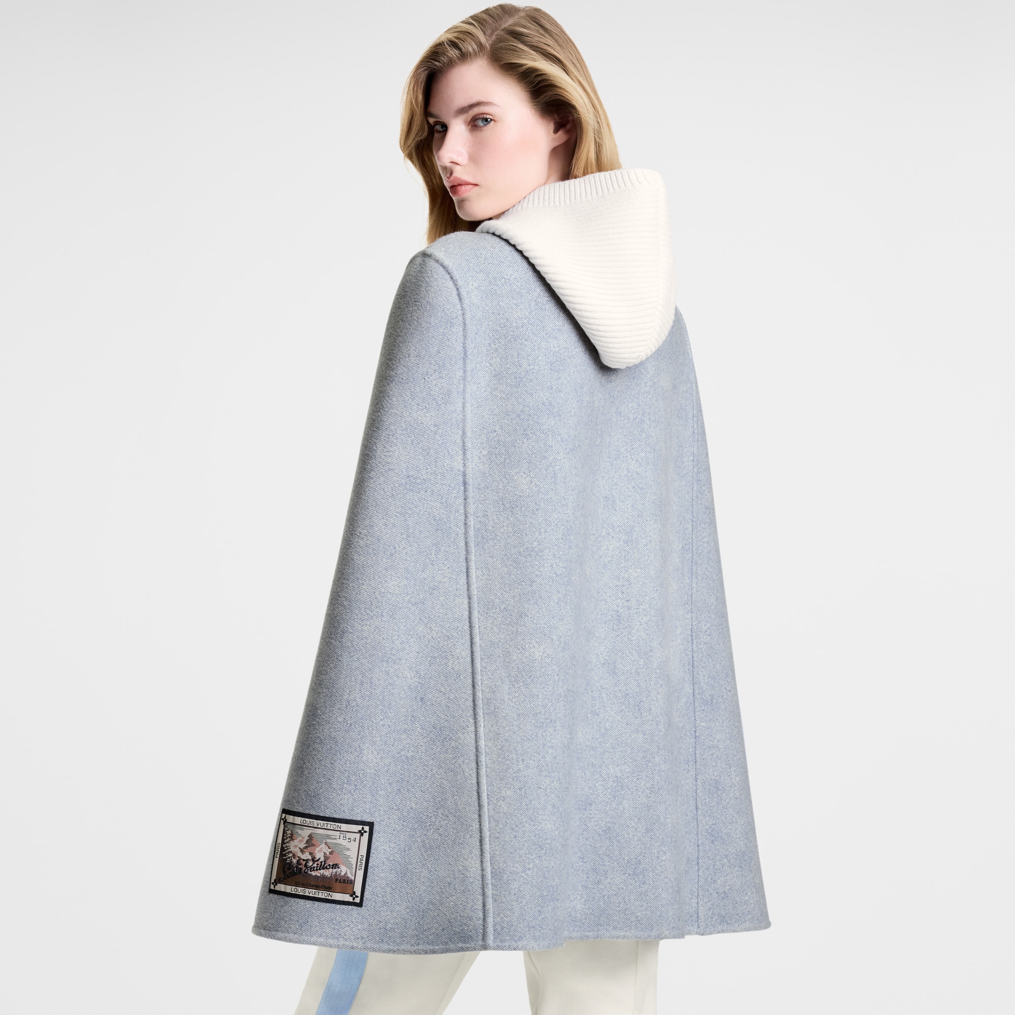 Women - Denim-Effect Double Face Cape  Women Ready-to-Wear Coats and Jackets | LOUIS VUITTON (Product zoom)