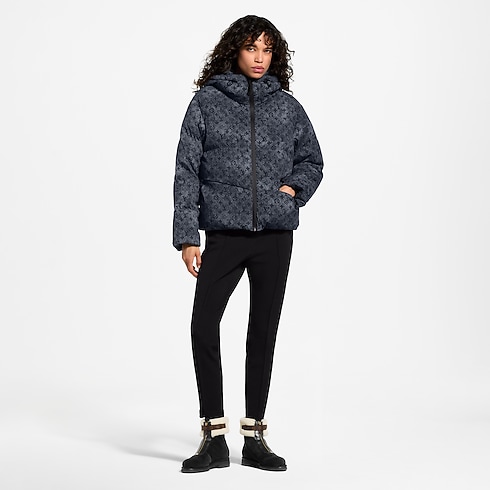 Denim-Effect Monogram Down Jacket worn view