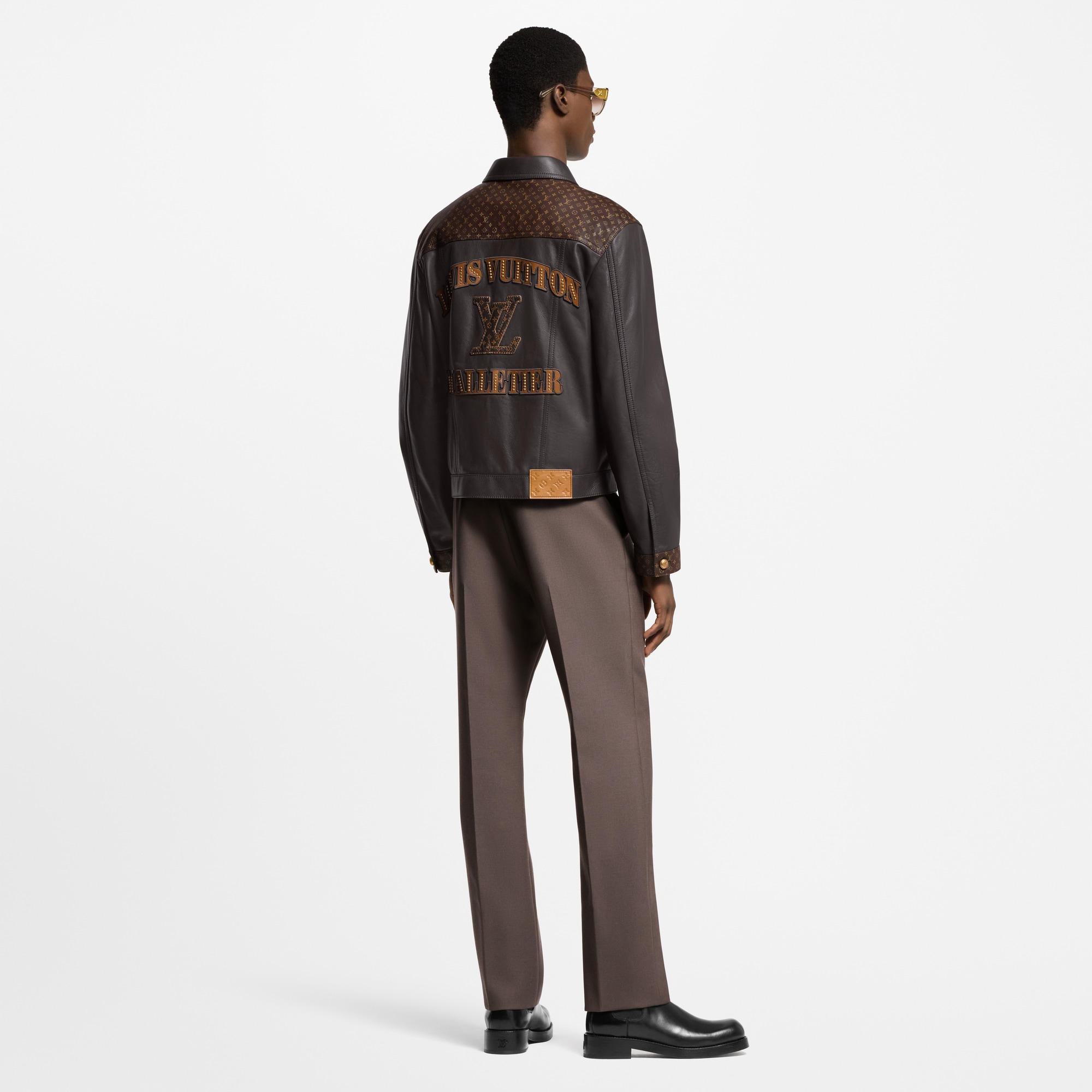 Men - Embellished Leather Trucker Jacket  Men Ready-to-Wear Outerwear and Coats | LOUIS VUITTON (Product zoom)