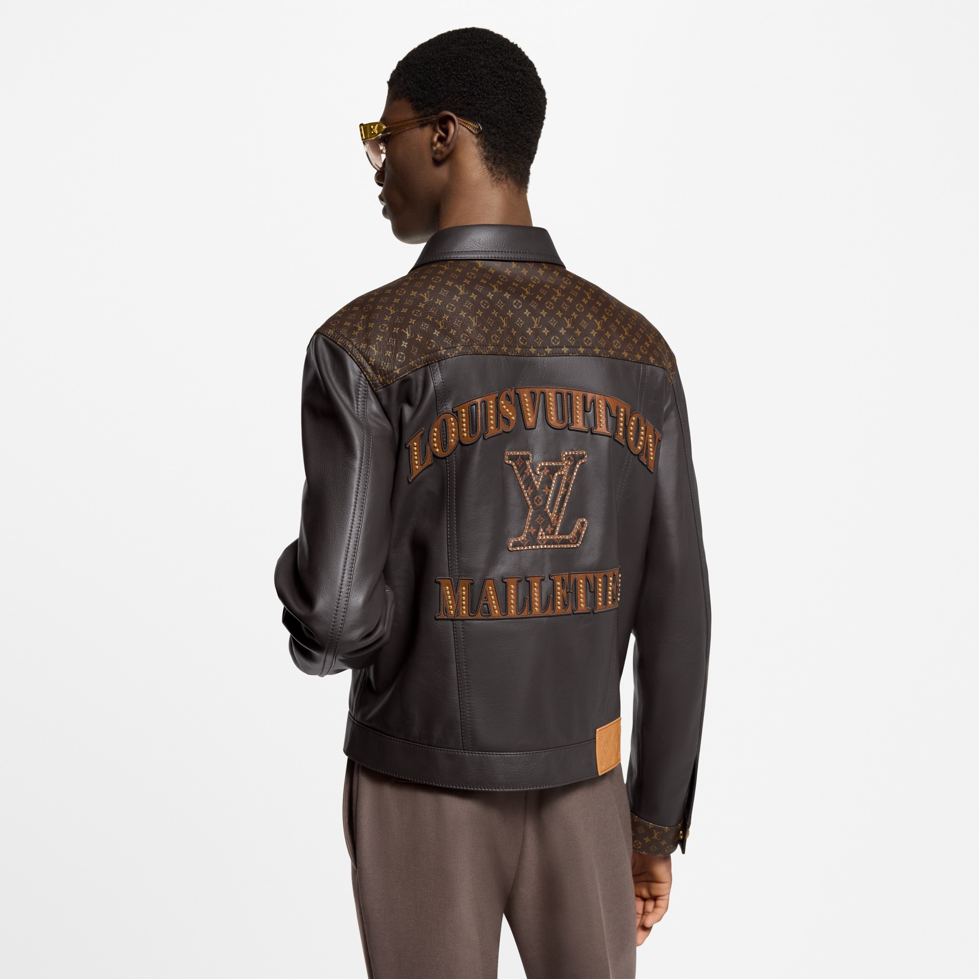 Men - Embellished Leather Trucker Jacket  Men Ready-to-Wear Outerwear and Coats | LOUIS VUITTON (Product zoom)
