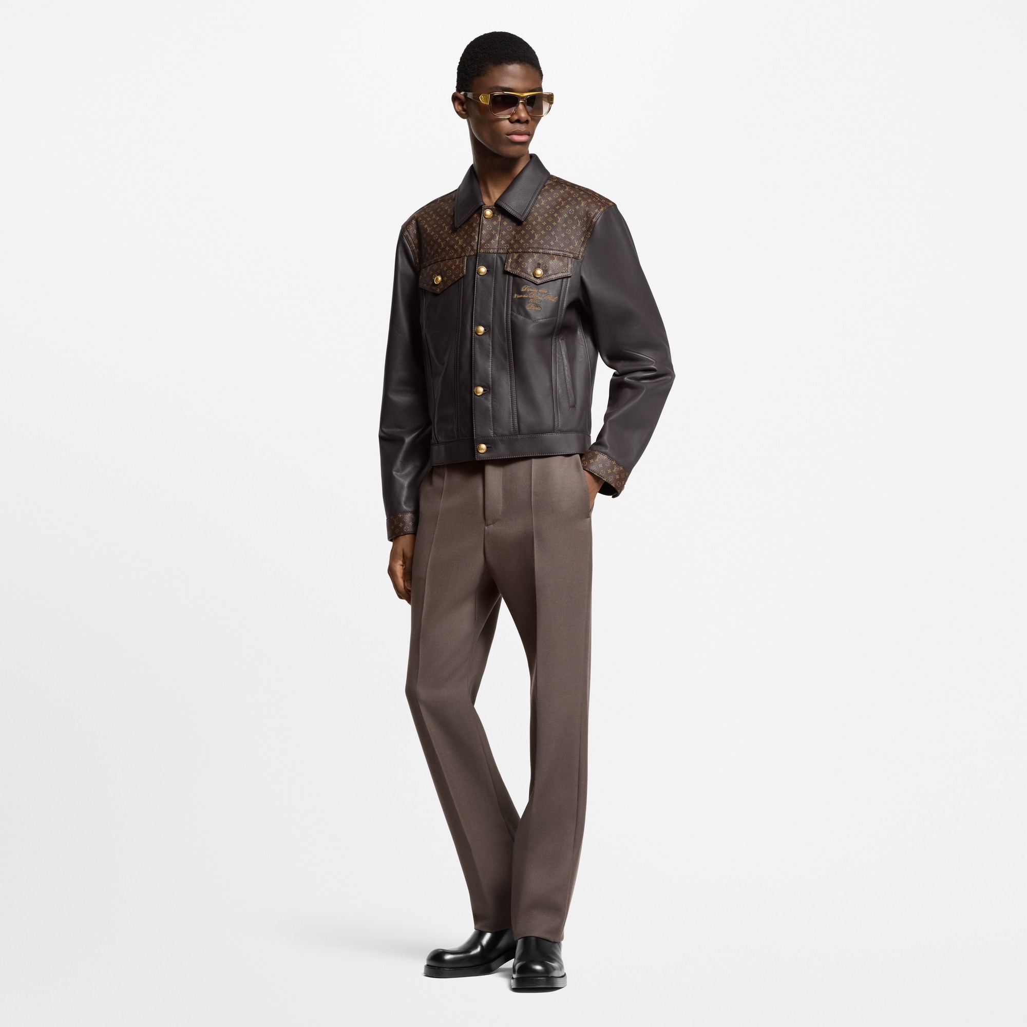 Men - Embellished Leather Trucker Jacket  Men Ready-to-Wear Outerwear and Coats | LOUIS VUITTON (Product zoom)