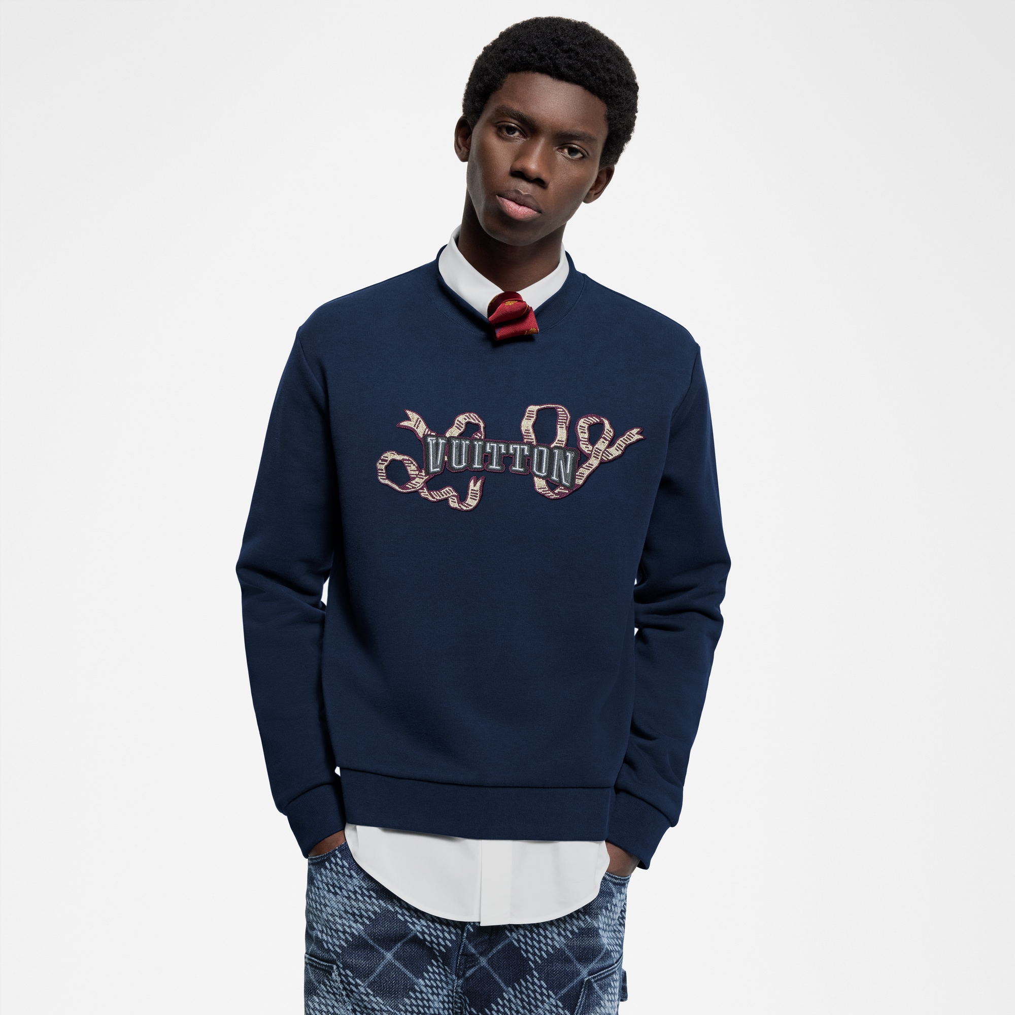 Men - Embroidered Cotton Crewneck  Men Ready-to-Wear All Ready-to-Wear | LOUIS VUITTON (Product zoom)