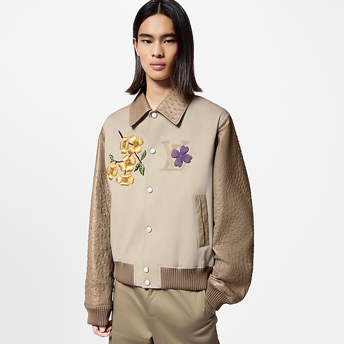 Men - Embroidered Ostrich Varsity Jacket Men Ready-to-Wear Outerwear and Coats | LOUIS VUITTON (Product zoom)