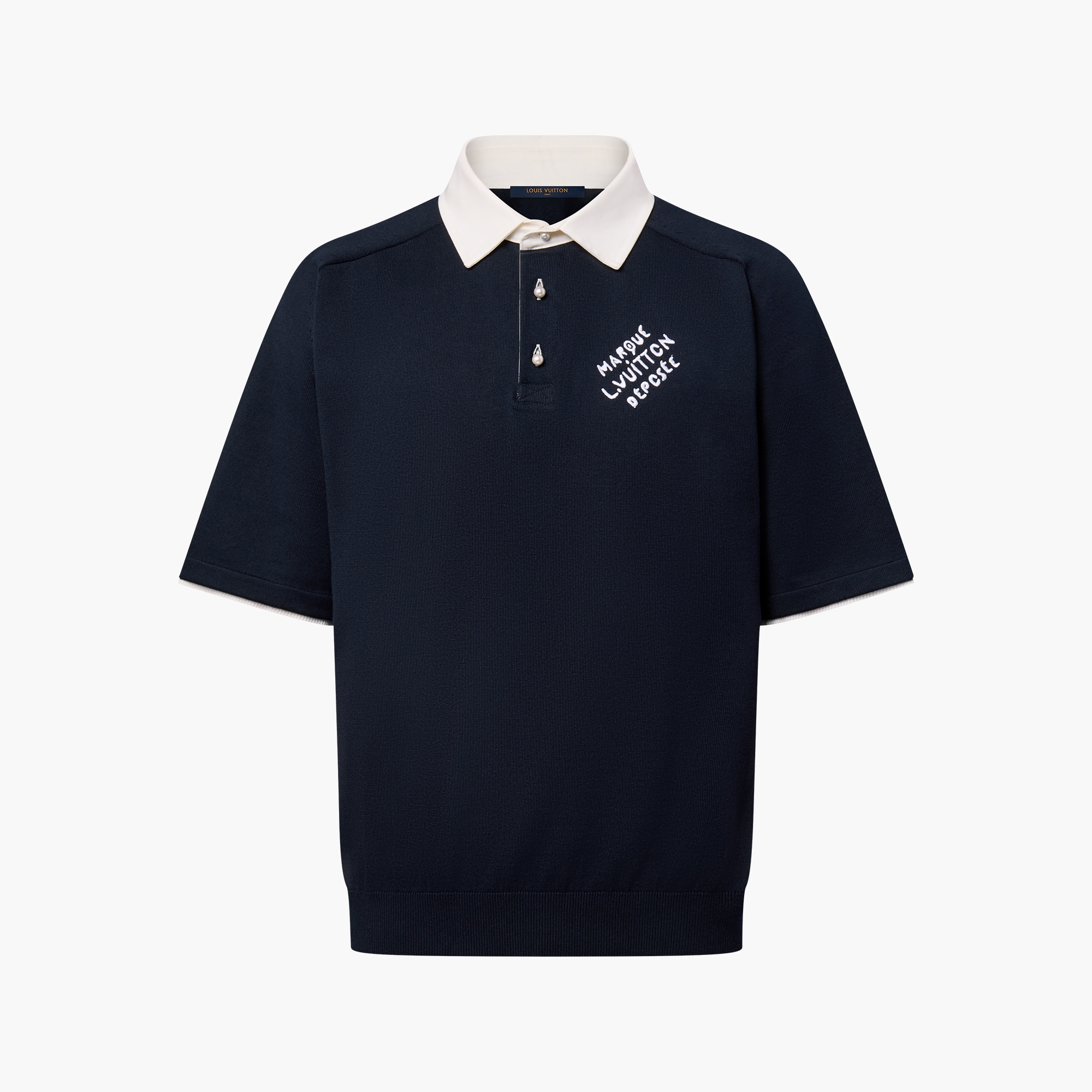 Embroidered Short-Sleeved Cotton Blend Polo Shirt Luxury Blue