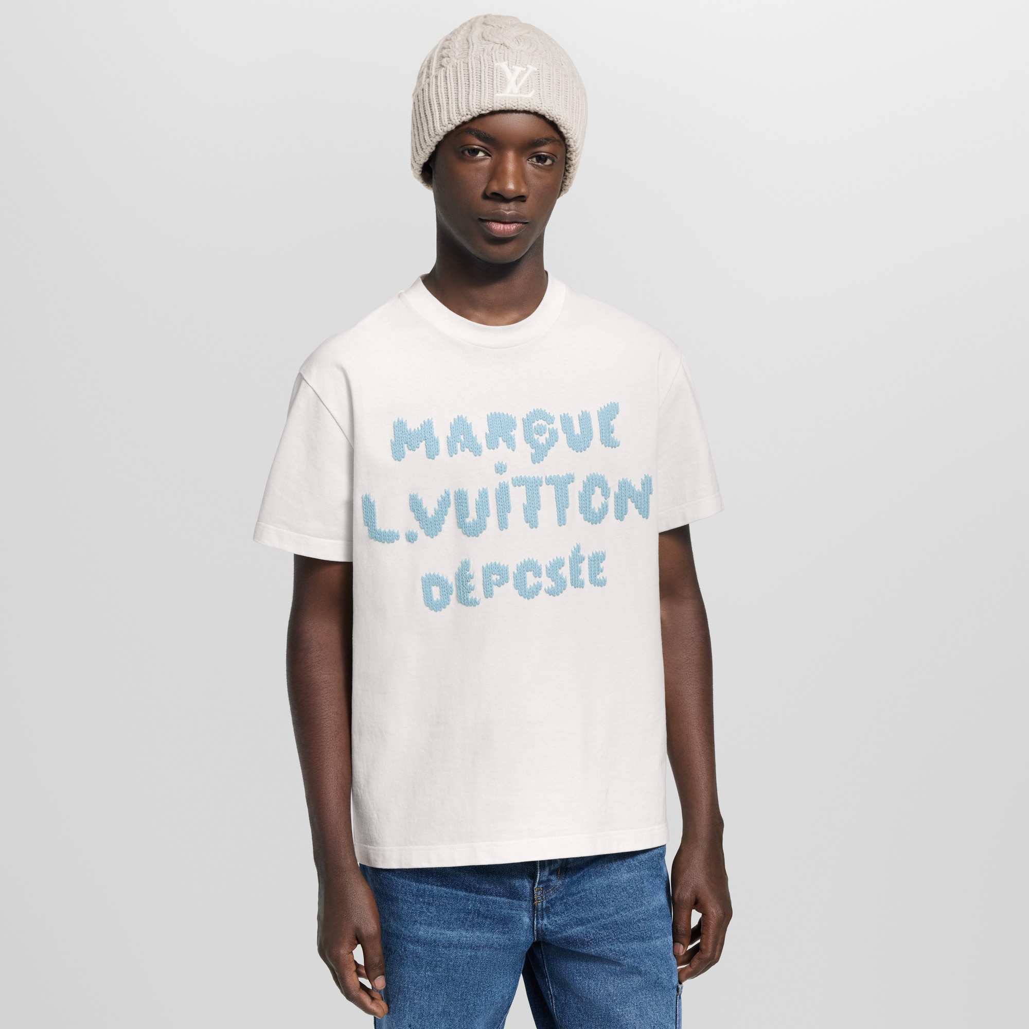 Men - Embroidered Signature T-Shirt  Men Ready-to-Wear T-Shirts and Polos | LOUIS VUITTON (Product zoom)