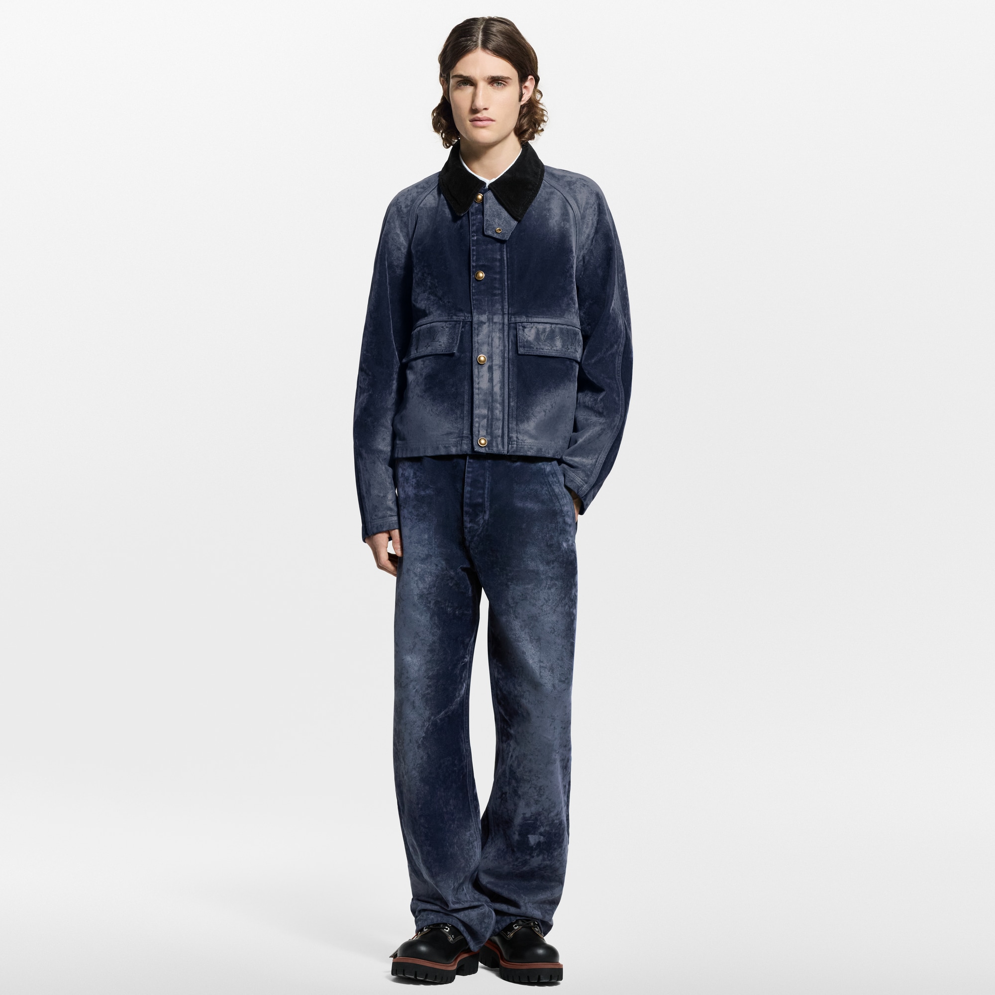 Men - Flocked Denim Jacket With Monogram Details  Men Ready-to-Wear Outerwear and Coats | LOUIS VUITTON (Product zoom)