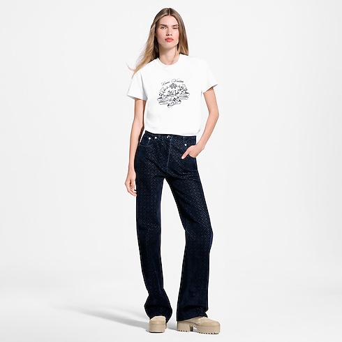Women - Flocked Signature T-shirt Women Ready-to-Wear T-shirts and Sweatshirts | LOUIS VUITTON (Product zoom)