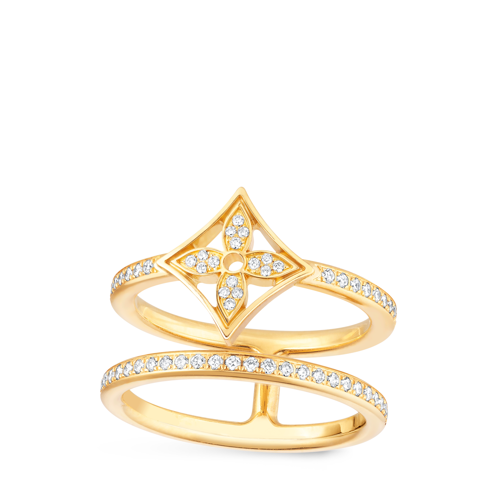Jewellery - Idylle Blossom Two-Row Ring, Yellow Gold and Diamonds  Jewellery Categories All Fine Jewellery | LOUIS VUITTON (Product zoom)