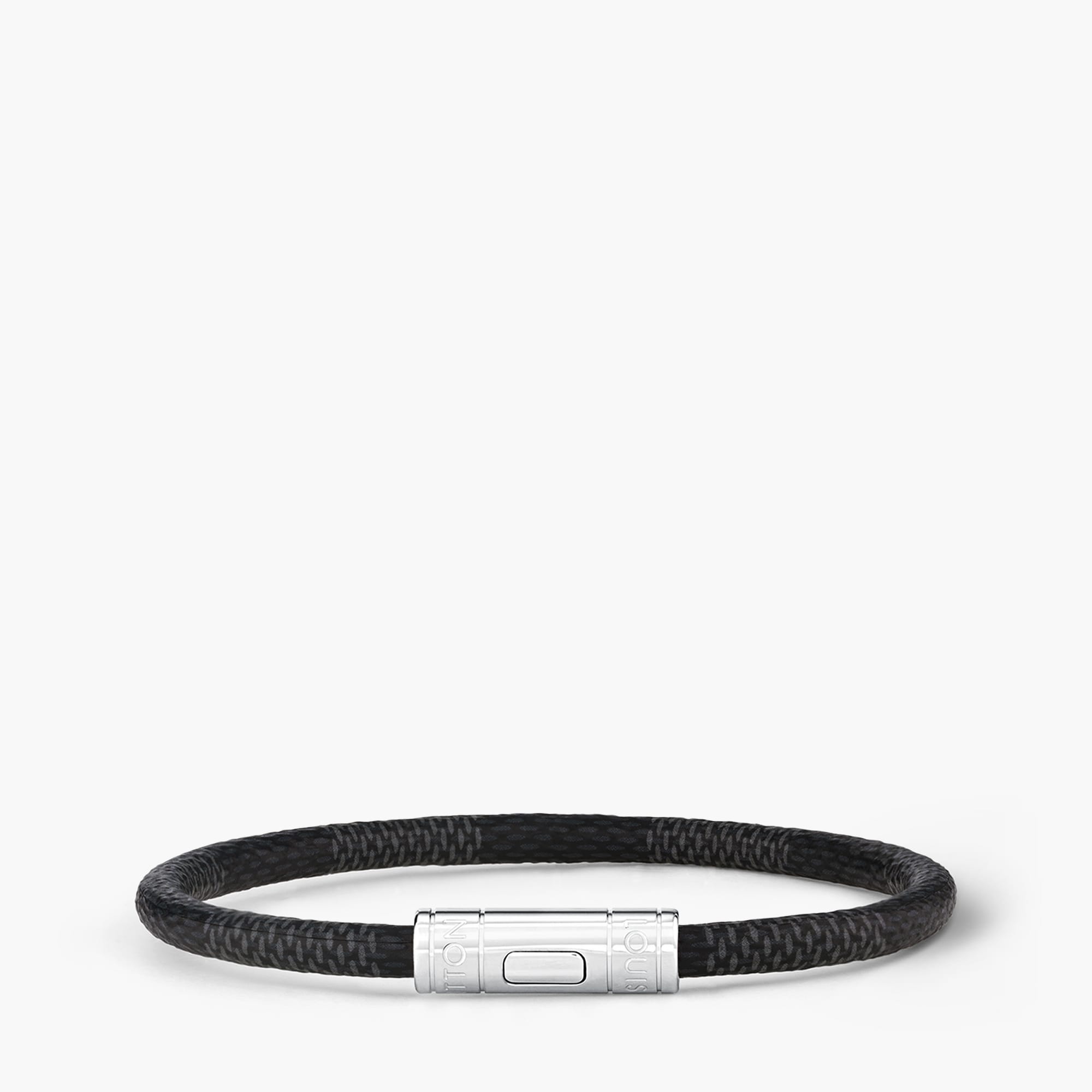 Silver Louis Vuitton Mens Leather Bracelet Keep It Double Bracelet