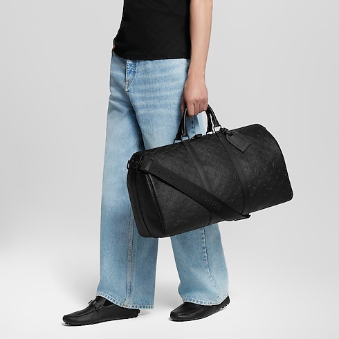 Bags and Small Leather Goods - Keepall Bandoulière 50 Monogram Shadow Leather Bags and Small Leather Goods Men's Bags LV Icons | LOUIS VUITTON (Product zoom)