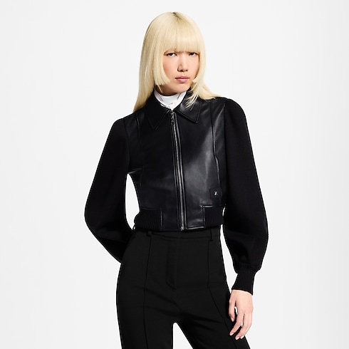 Women - Knit Sleeve Leather Jacket Women Ready-to-Wear Coats and Jackets | LOUIS VUITTON (Product zoom)