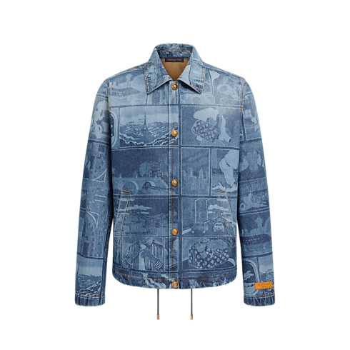Laser Print Denim Coach Jacket front view