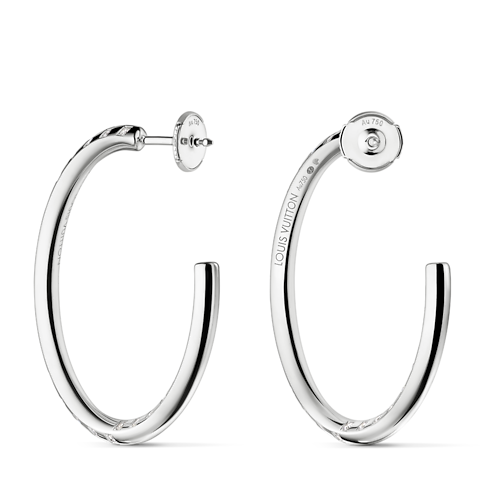 Jewellery - Le Damier de Louis Vuitton Large Hoops, White Gold and Diamonds Jewellery Categories Earrings | LOUIS VUITTON (Product zoom)